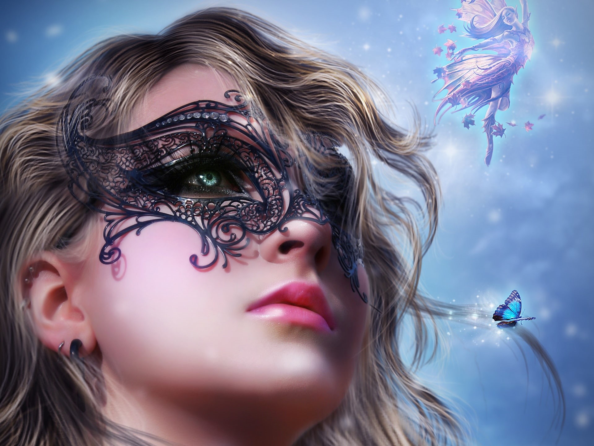 Face, Fairy, Girl, 1080P, Fantasy, Mask, Art, HD Wallpaper