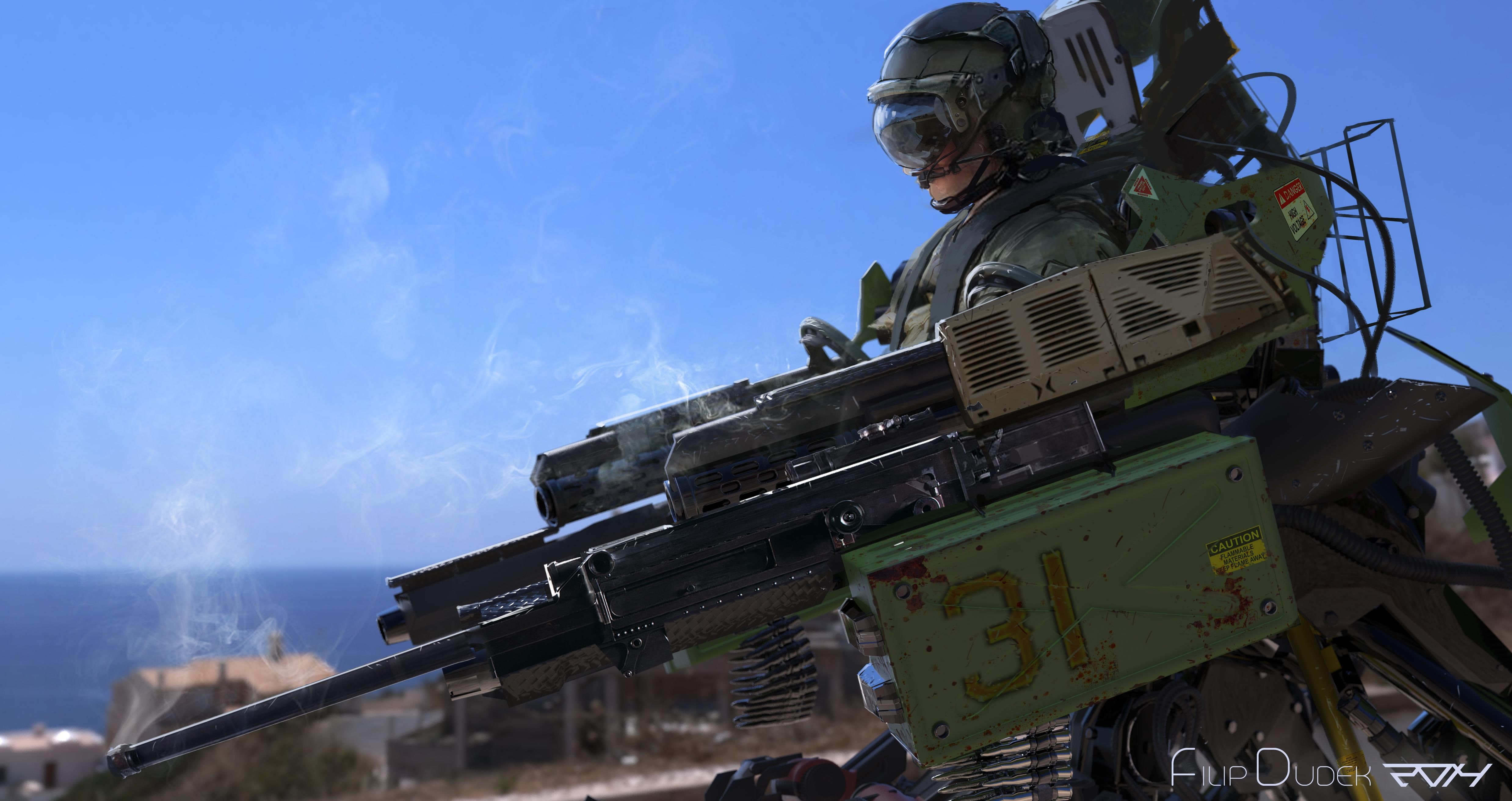guns, machine guns, warriors, technics, 4K, helmet, fantasy, machine, HD Wallpaper
