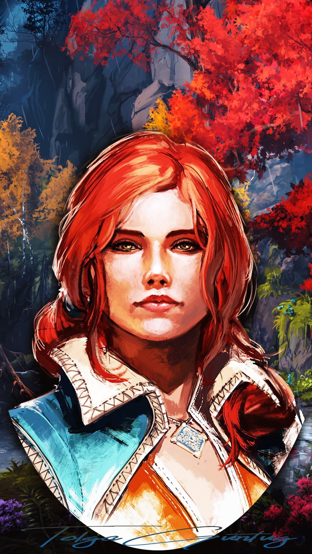 creativity, digital, beautiful woman, video games, nature, readhead, close-up, portrait, forest, 1080P, headshot, The Witcher 3: Wild Hunt, human face, Phone HD Wallpaper
