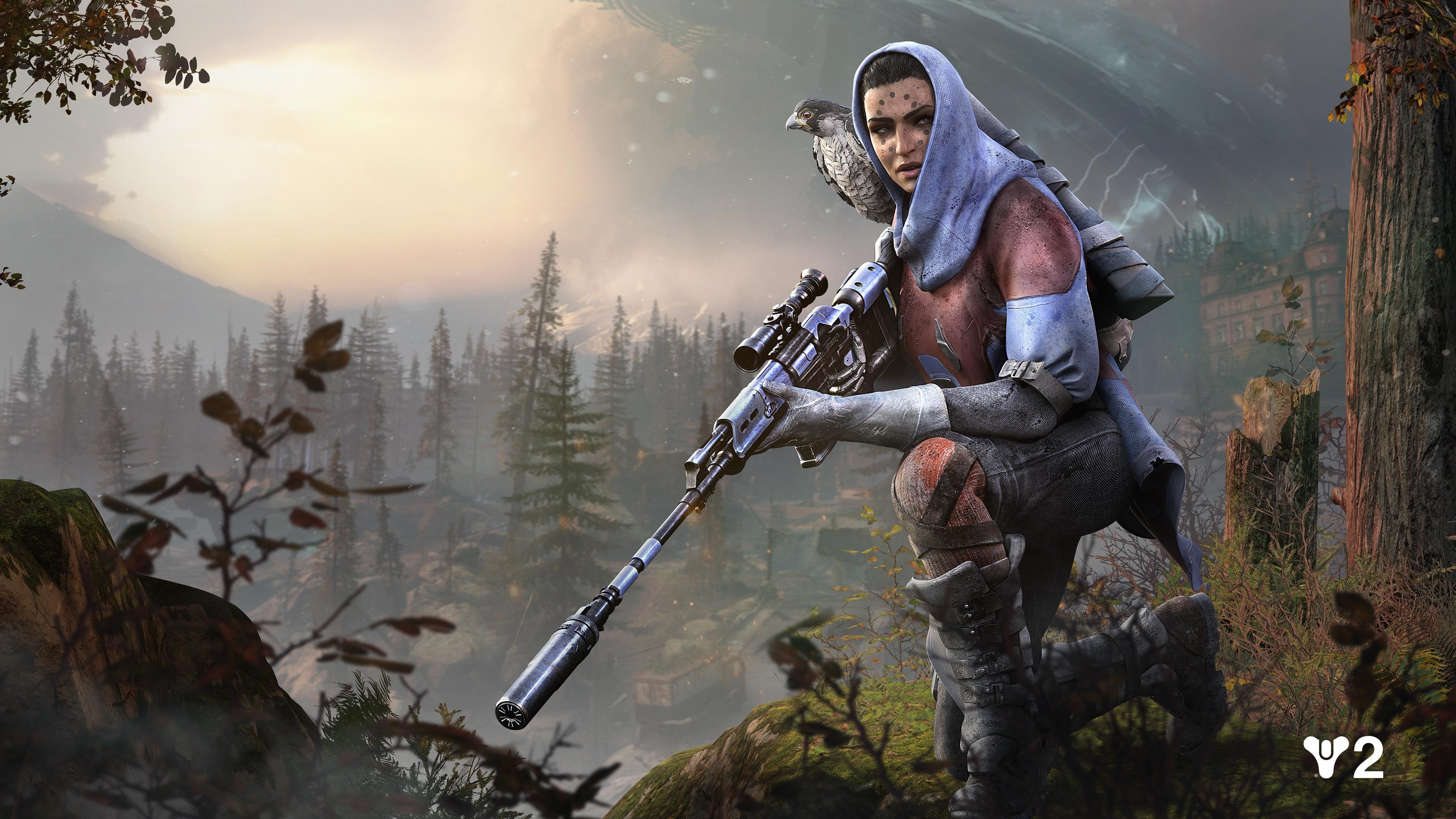 4K, sniper rifle, forest, hoods, Hawthorne, Destiny 2, video games, HD Wallpaper