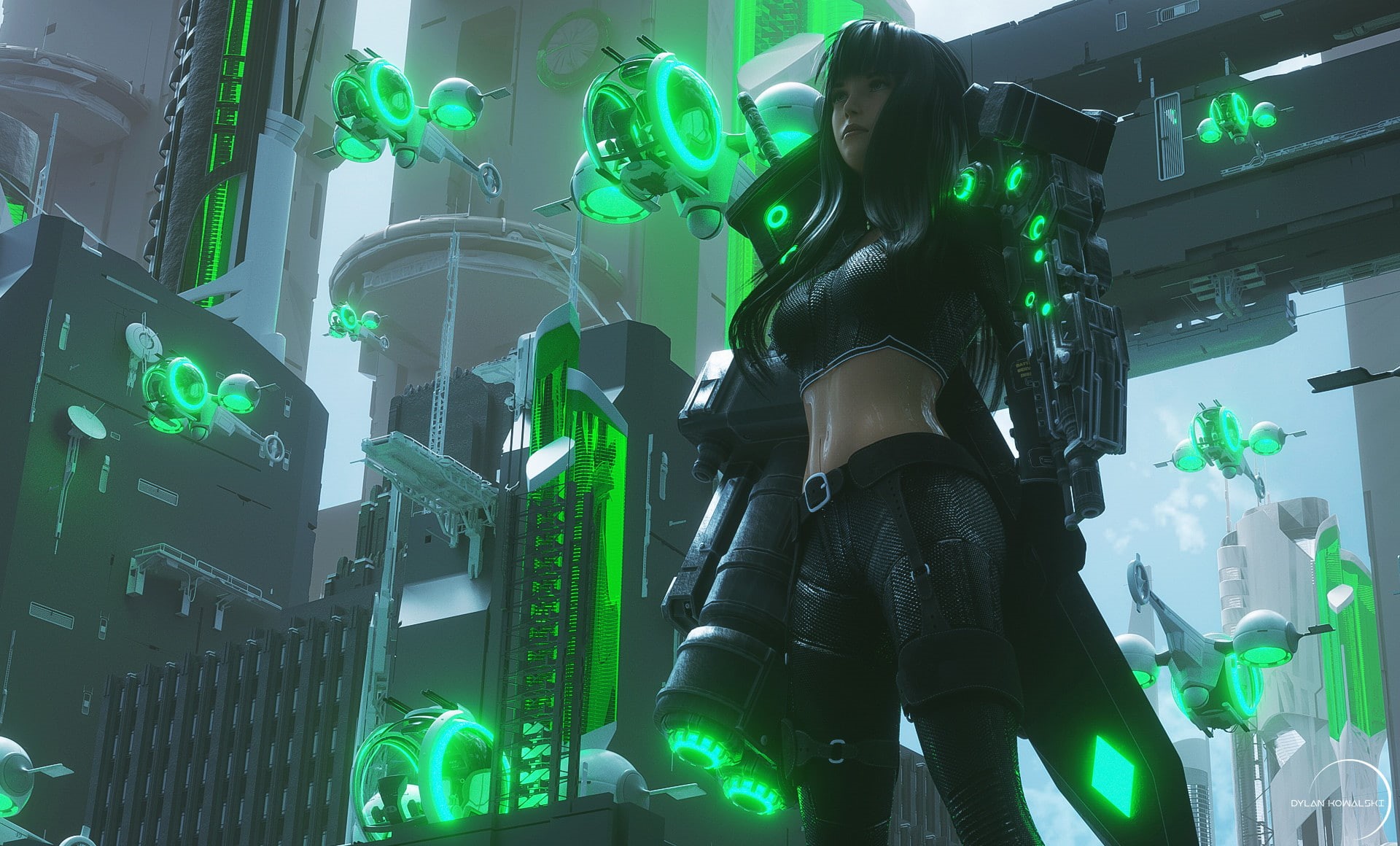 1080P, Woman, Girl, Cyberpunk, Weapon, Sci Fi, HD Wallpaper