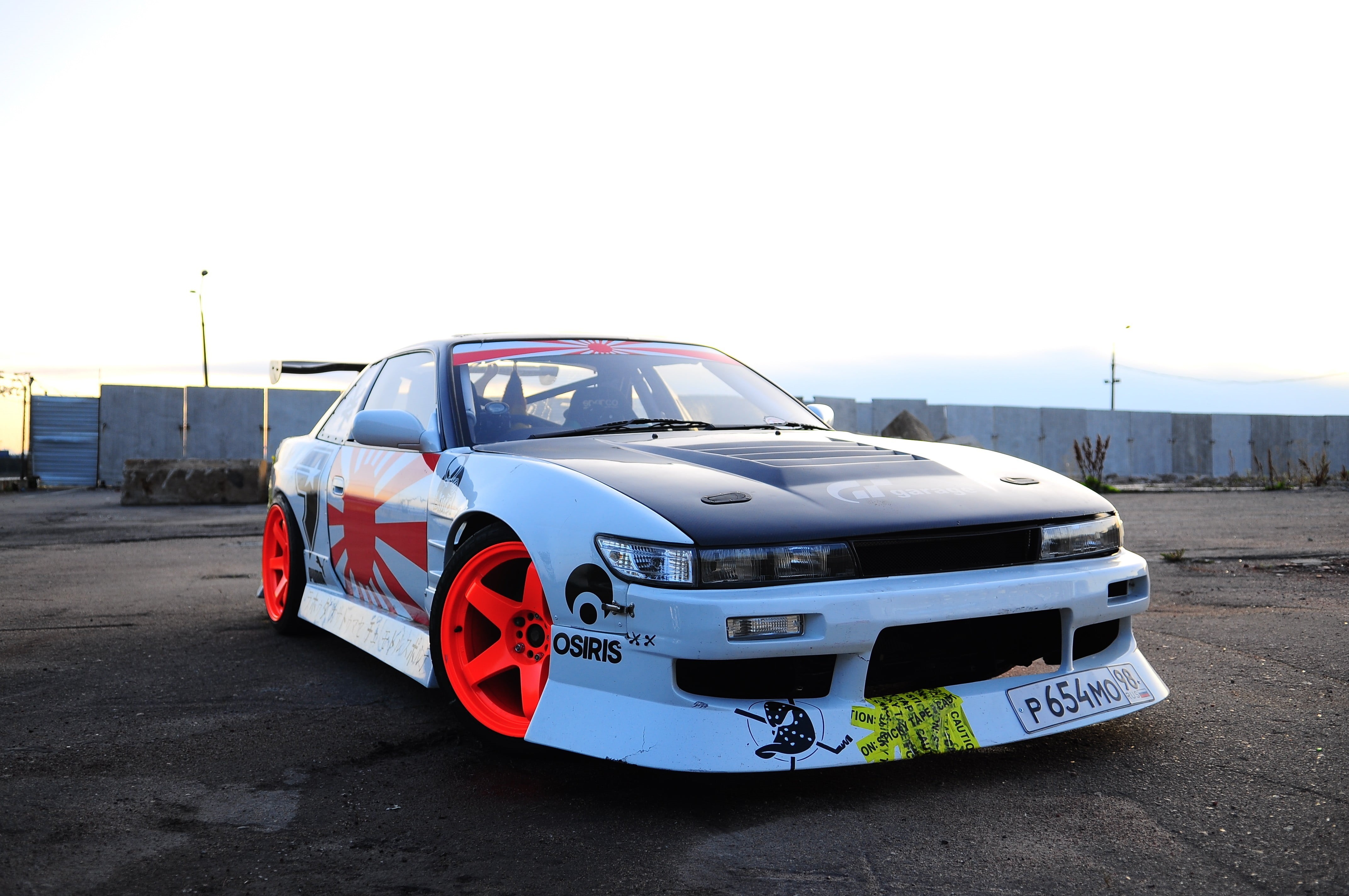 city, white, vehicle, S13, clear sky, mode of transportation, outdoors, motor vehicle, Nissan, no people, 4K, copy space, road, transportation, street, HD Wallpaper