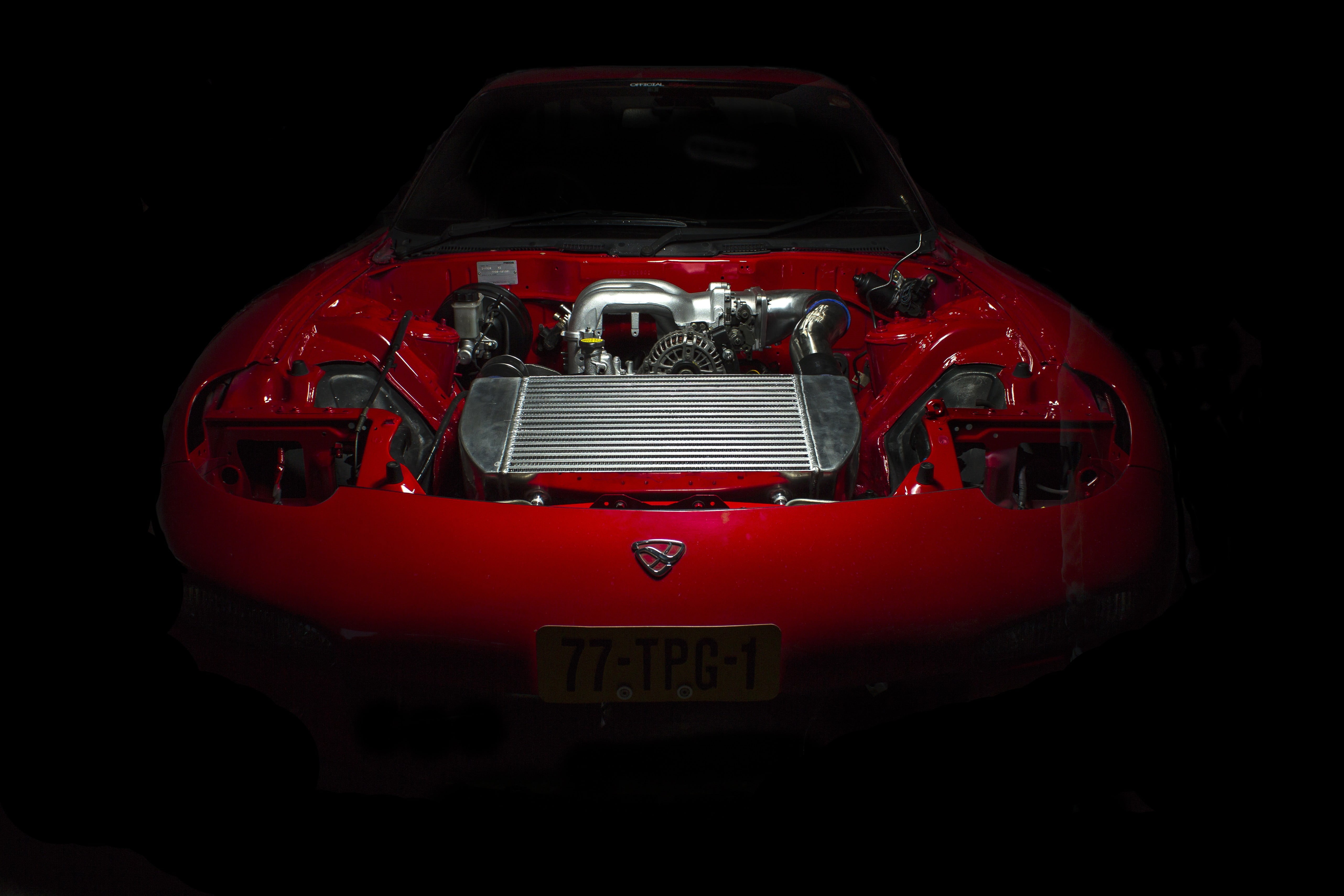 engine, front view, mazda rx7, red, cut out, security, close-up, land vehicle, motor vehicle, no people, car, technology, indoors, retro styled, mode of transportation, HD Wallpaper