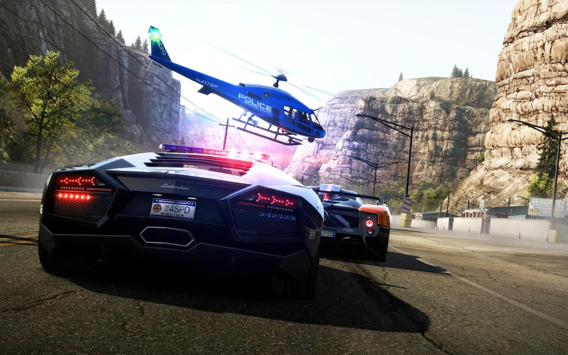 hot pursuit, pursuit, hot, games, pagani, 1080P, cop chase, helicopter, need for speed, speed, need, lamborghini, HD Wallpaper