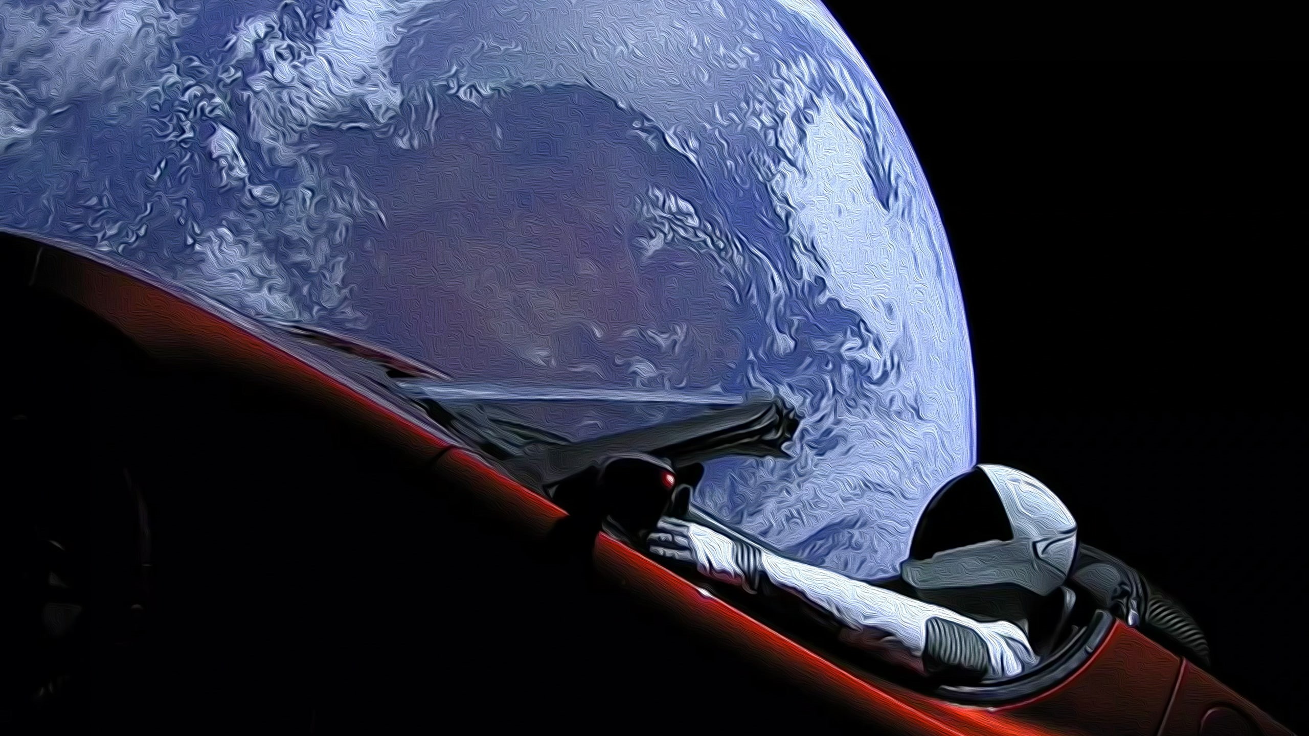 SpaceX, Tesla Roadster, space, Starman, 2K, digital art, Earth, car, HD Wallpaper
