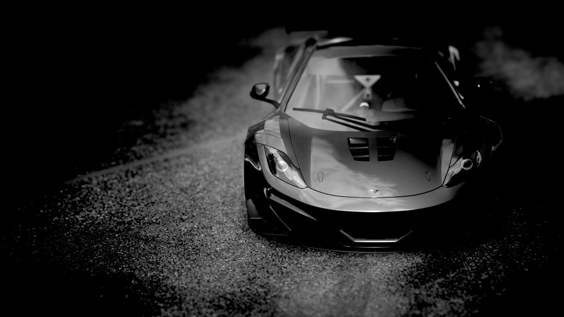 wheel, motor vehicle, selective focus, 1080P, night, no people, mode of transportation, outdoors, vignette, road, toy car, McLaren MP4-12C, still life, HD Wallpaper