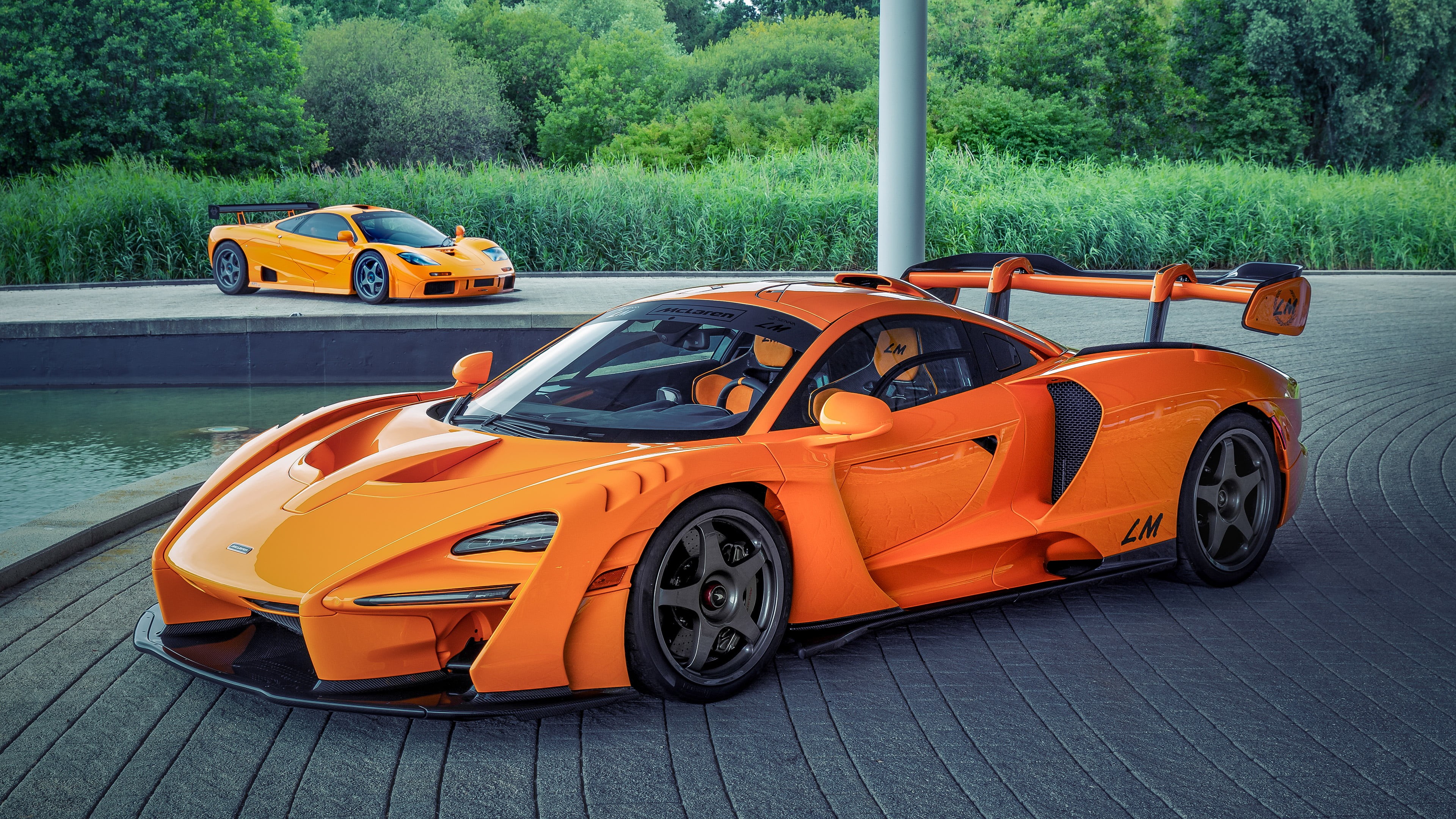 McLaren Senna, McLaren F1 LM, vehicle, 4K, car, orange cars, supercars, HD Wallpaper