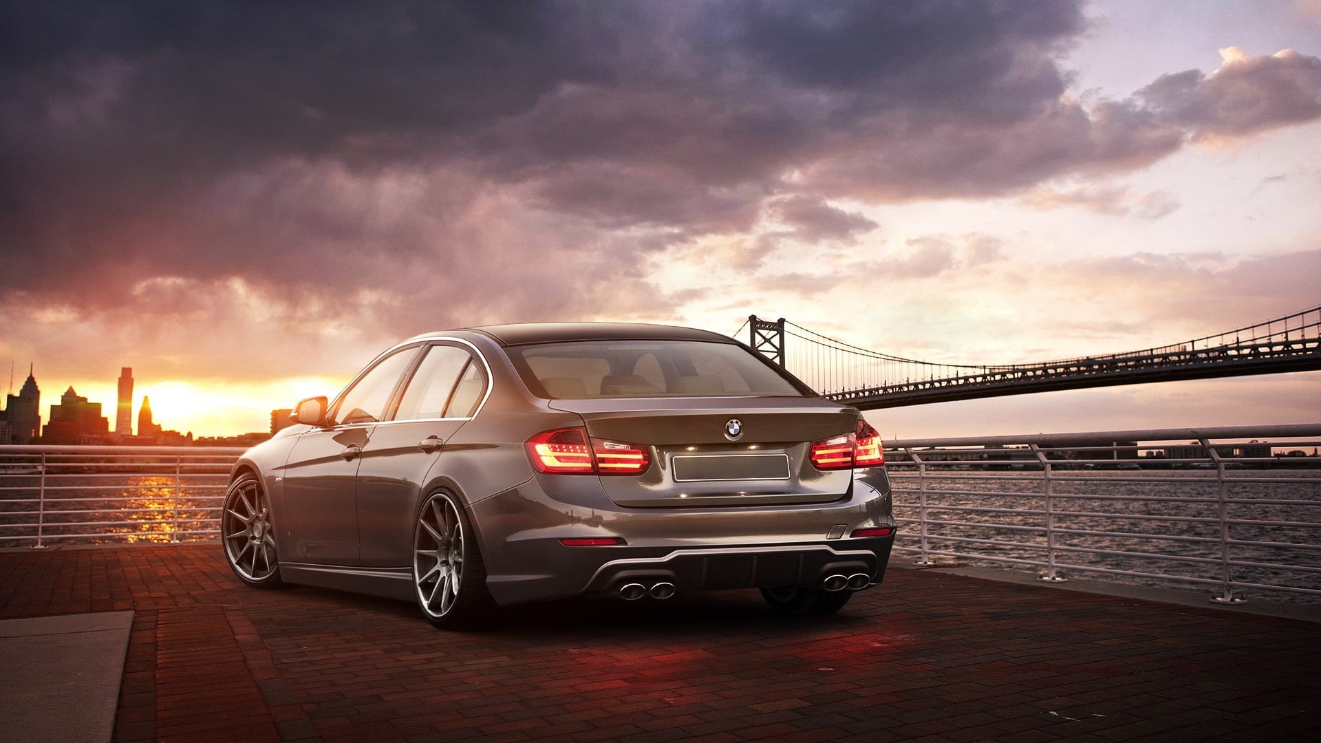 bridge, series, Sunset, 335i, BMW 3 Series F30, rear, 1080P, f, bmw, HD Wallpaper