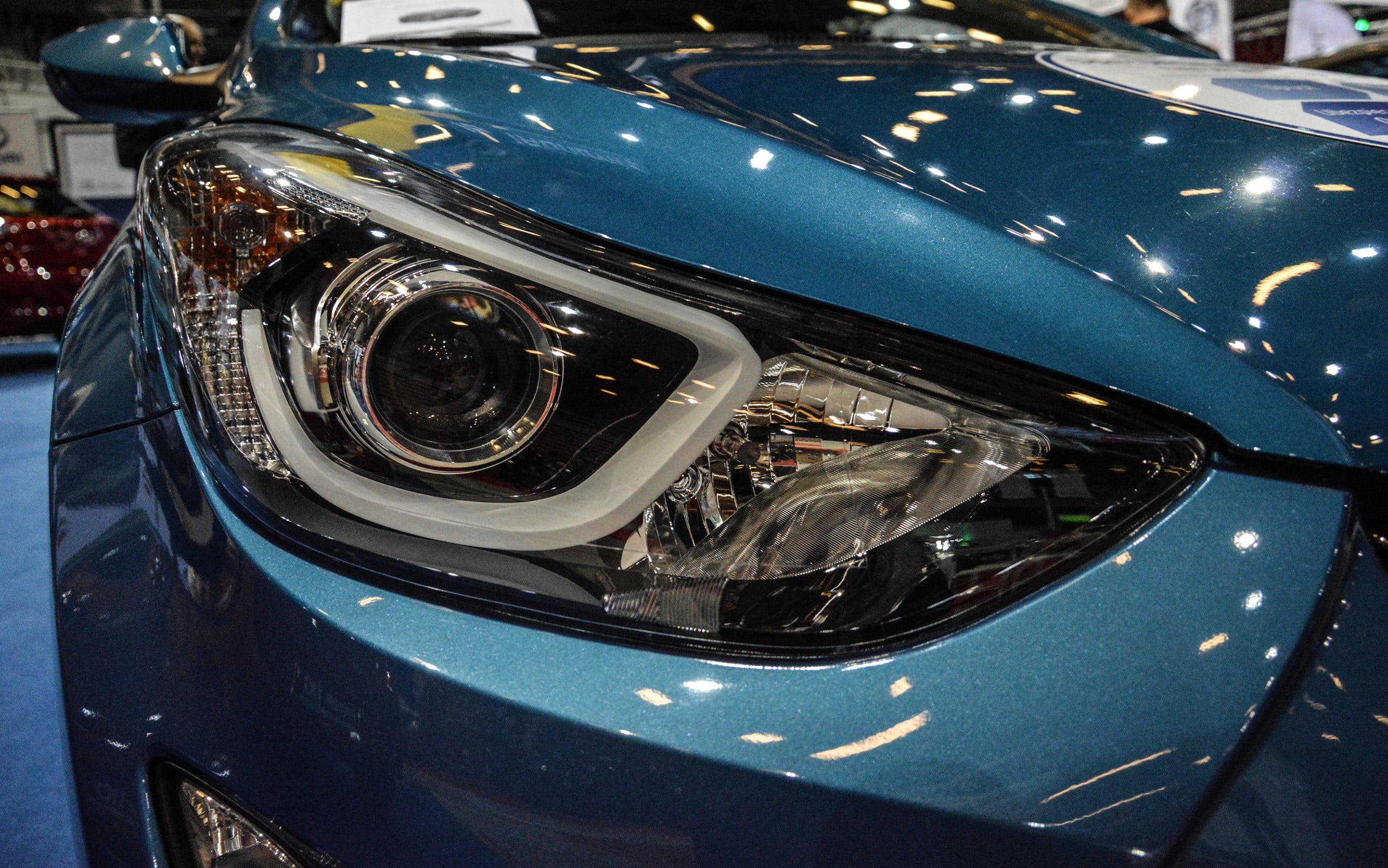 blue, gray, motor vehicle, close-up, headlight, car, turquoise colored, high angle view, silver colored, reflection, chrome, LED headlight, vehicle hood, HD Wallpaper