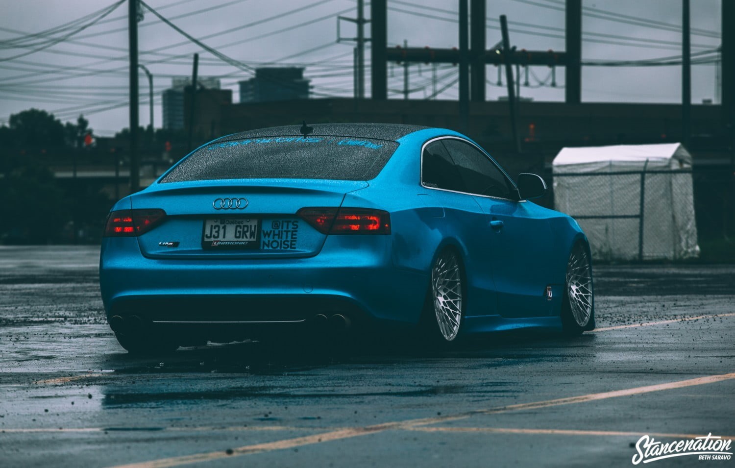StanceNation, land vehicle, outdoors, communication, no people, 720P, focus on foreground, sign, Audi A4, hatchback, street, parking lot, luxury cars, HD Wallpaper