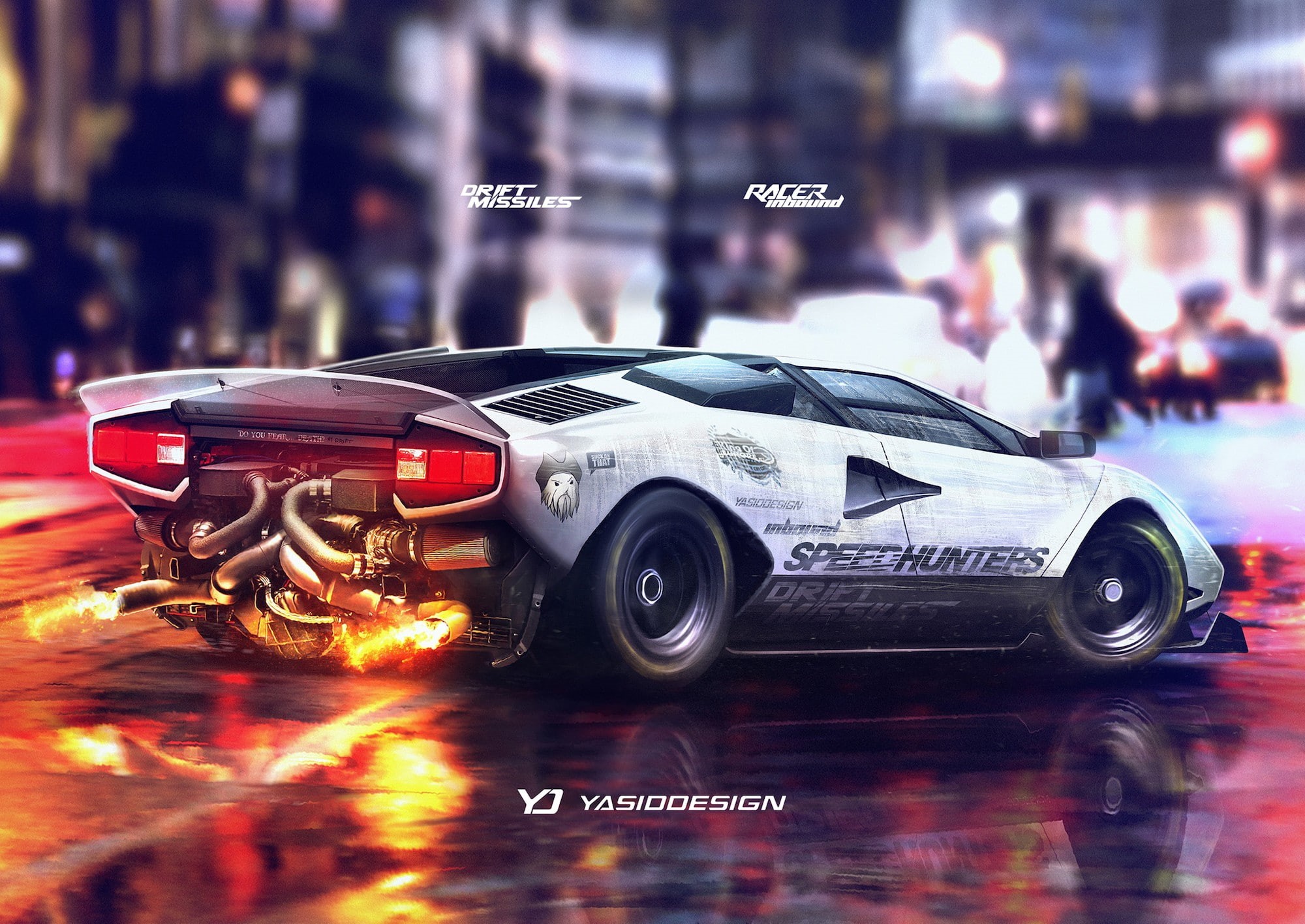 Drift missile, tuning, YASIDDESIGN, 1080P, Lamborghini Countach, Speedhunters, Lamborghini, twin-turbo, car, drift, vehicle, artwork, render, HD Wallpaper