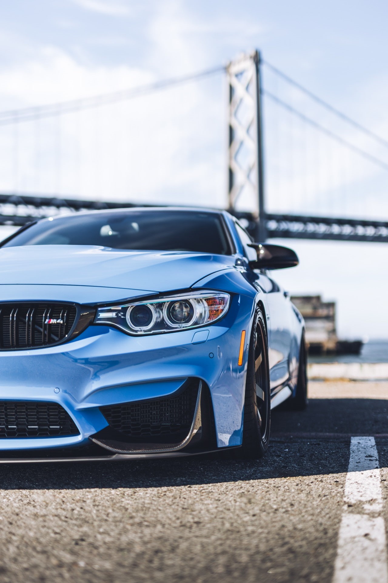 car, bmw, BMW F82 M4, shadow, bridge, 1080P, blue, German Cars, Phone HD Wallpaper