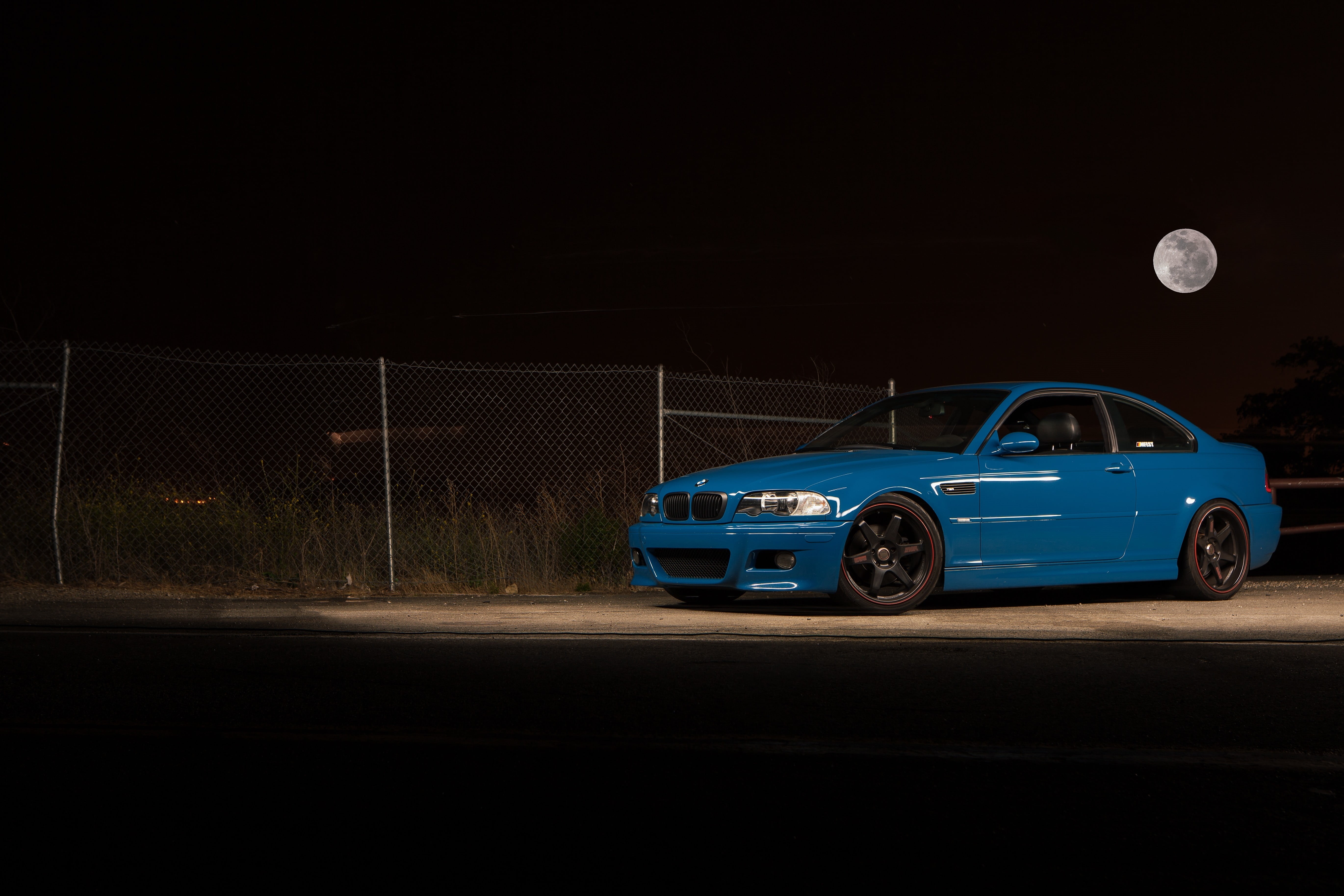 mode of transportation, sky, door, outdoors, car, night, illuminated, Moon, dark, no people, motor vehicle, e46, hatchback, motion, speed, nature, fence, HD Wallpaper