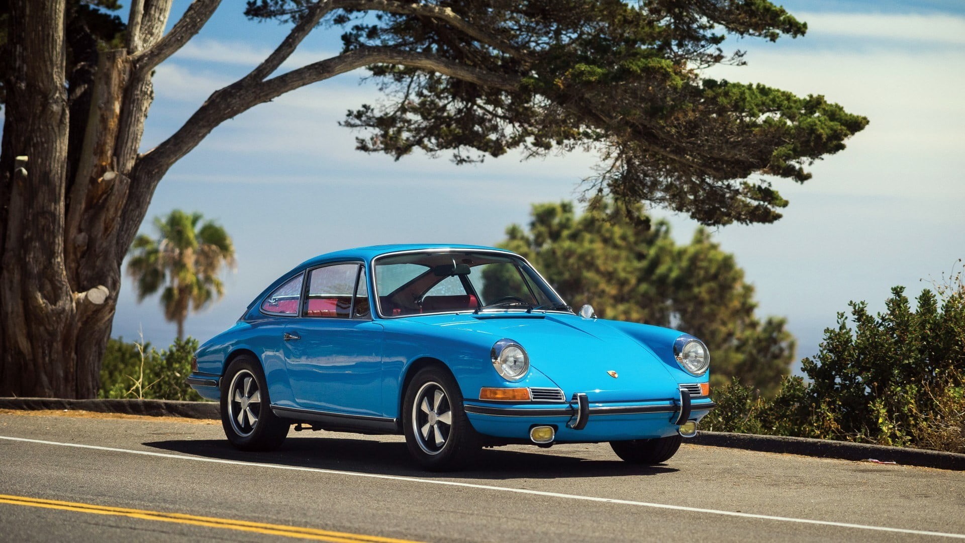 door, transportation, road trip, 1080P, motion, volkswagen, blue cars, sunlight, tree, mode of transportation, travel, sports car, depth of field, trees, HD Wallpaper