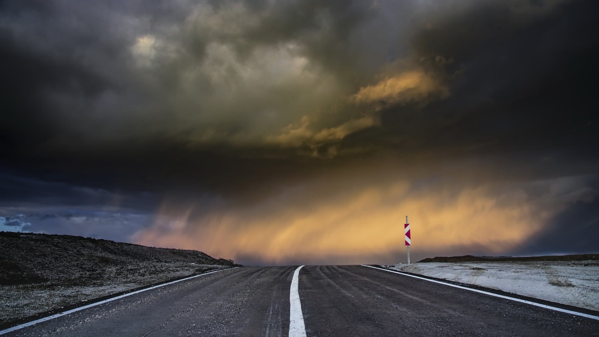 dark, direction, sky, storm cloud, nature, black, diminishing perspective, tranquility, clouds, tranquil scene, sunset, the way forward, landscape, road, HD Wallpaper