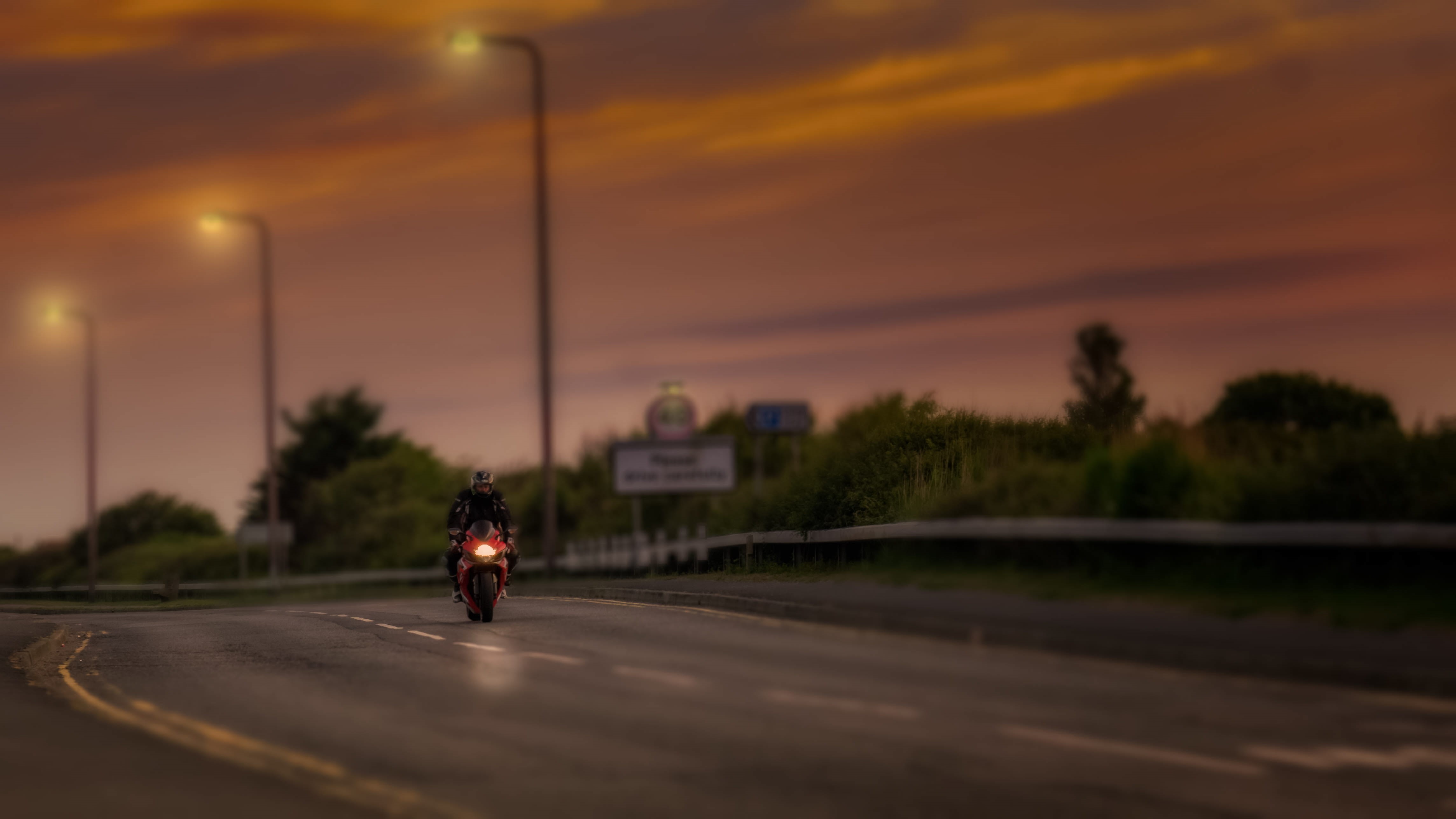 real people, 4K, transportation, golden, bike, city, tree, plant, horizon, vehicle, tarmac, man, hour, land vehicle, illuminated, orange color, dirt road, HD Wallpaper