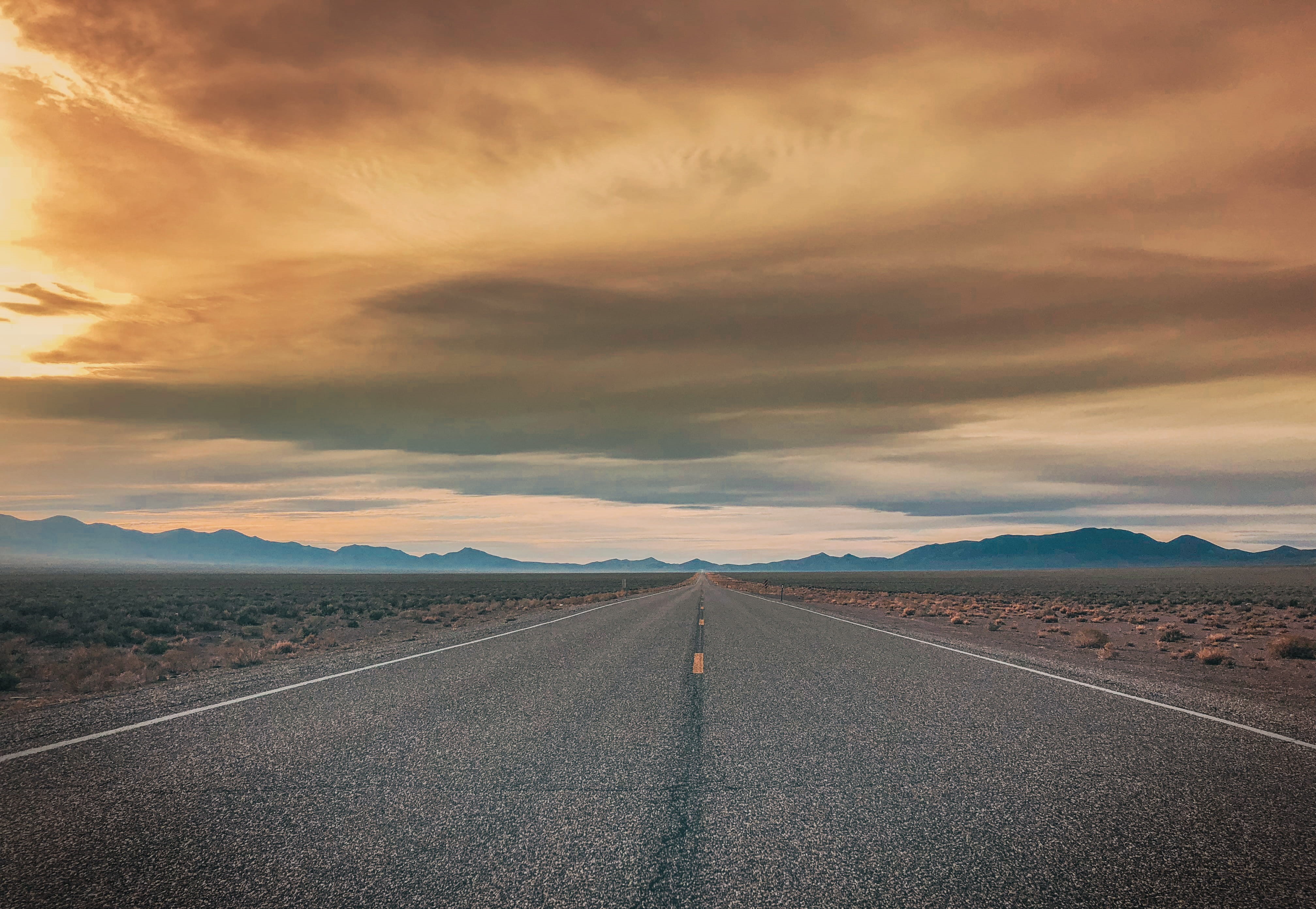 mountain range, tranquil scene, desert, transportation, storm, street, no people, environment, diminishing perspective, nature, cloud, cloud - sky, landscape, HD Wallpaper