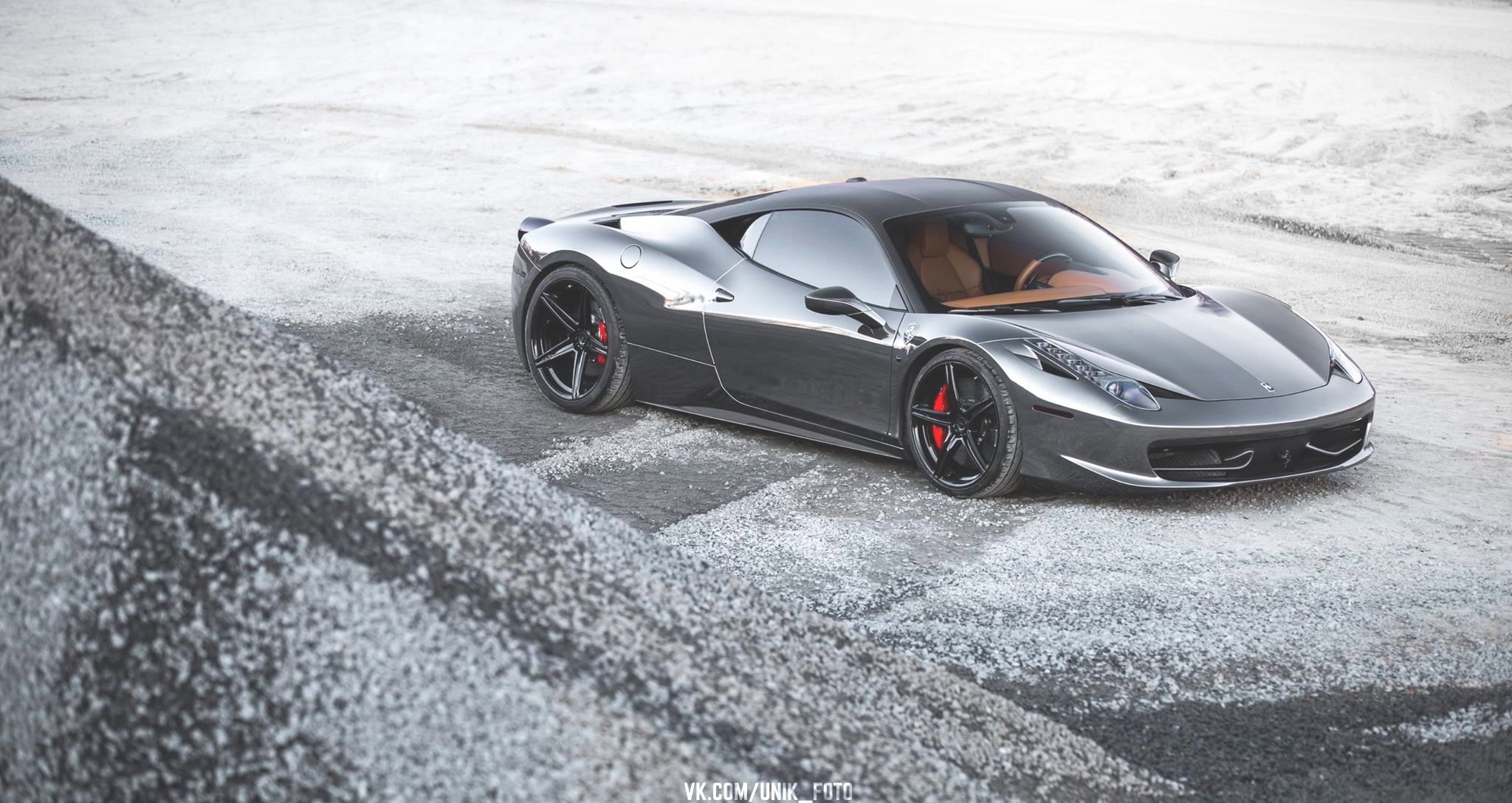 road, professional sport, car, sports race, performance, black, sports car, Ferrari 458, land vehicle, day, 1080P, high angle view, nature, speed, gray, HD Wallpaper