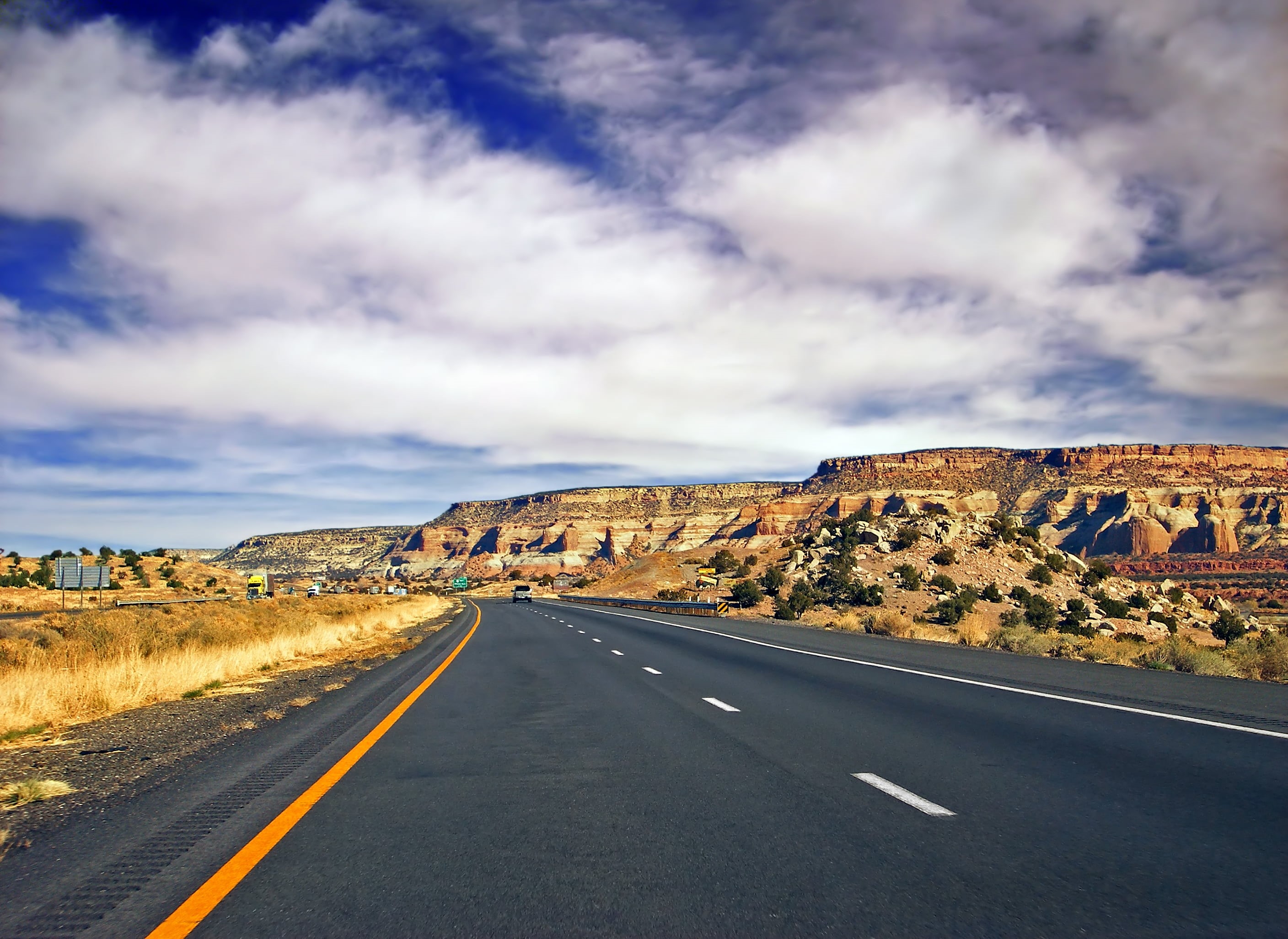 photo, Arizona, valleys, blue sky, nature, close, 2K, rock - Object, travel, gray, no People, landscape, I-40, desert, clouds, uSA, asphalt, Mesas, rural Scene, HD Wallpaper