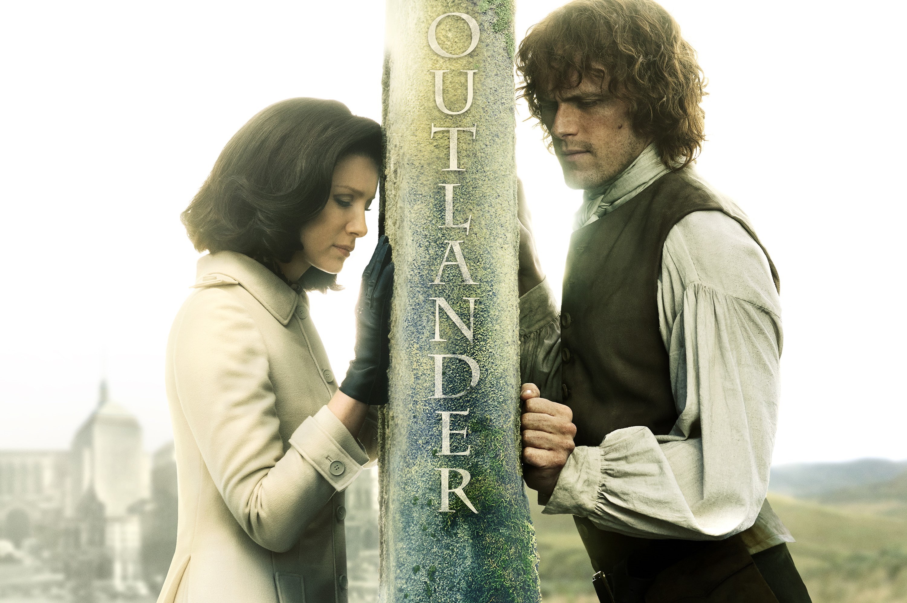 Sam Heughan, move, Outlander, Season 3, 2K, Caitriona Balfe, poster, Jamie Fraser, Claire Randall, HD Wallpaper