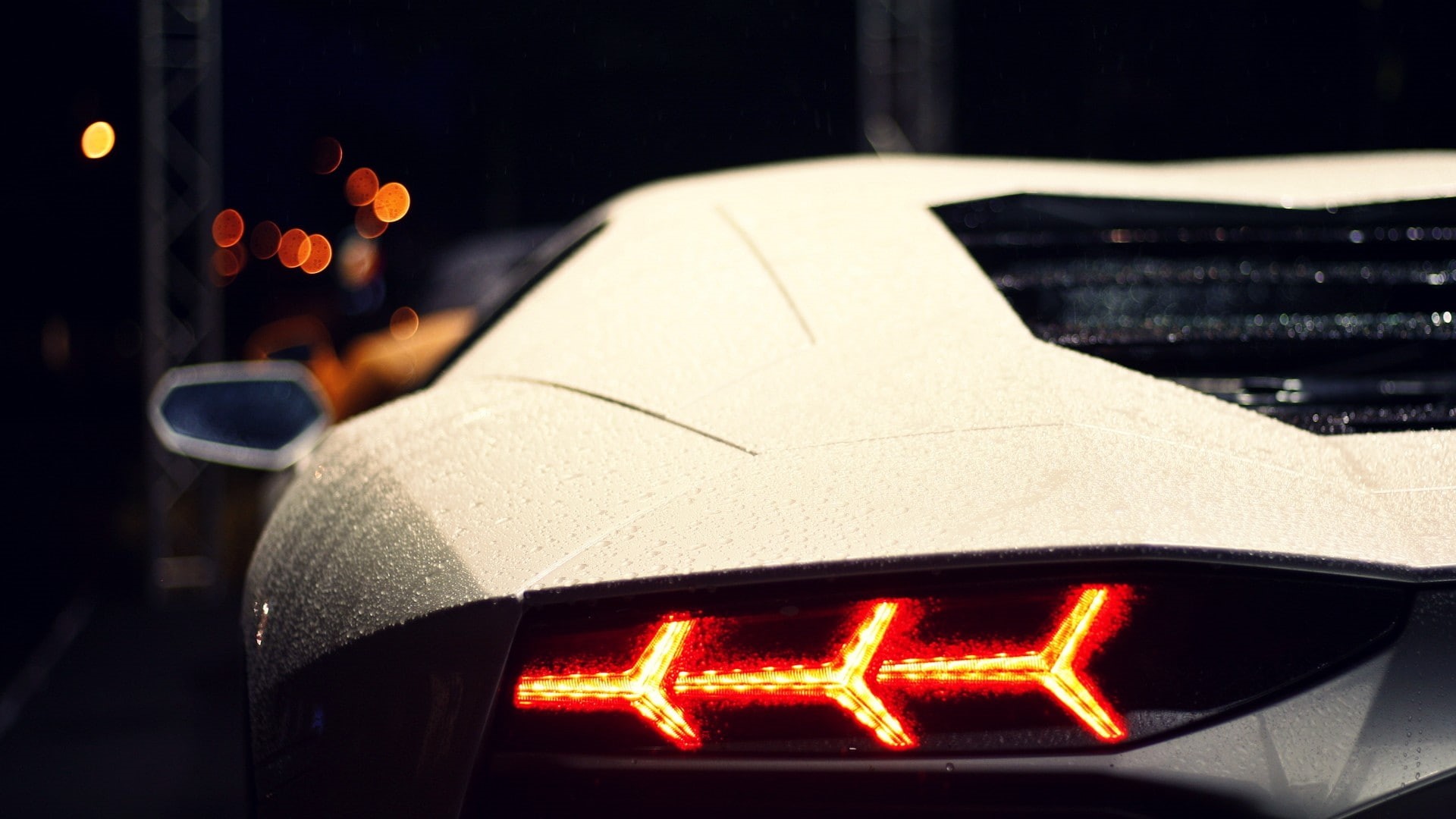 wet, cars, lamborghini, aventador, hd, light, 1080P, tail, HD Wallpaper