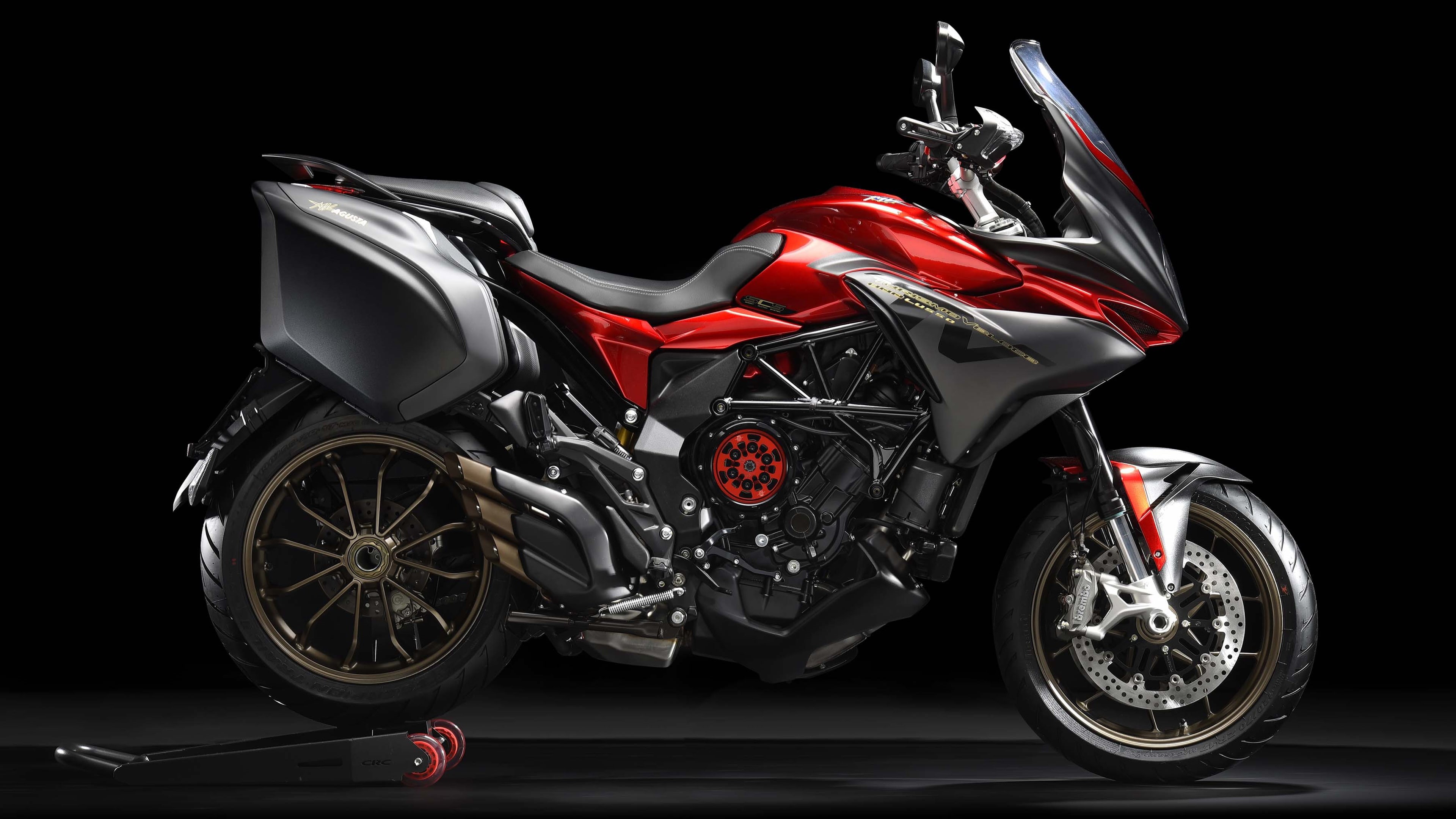 Veloce, indoors, stationary, car, black background, no people, mode of transportation, land vehicle, 800, motorcycle, wheel, Lusso, 4K, 2018, red, black color, HD Wallpaper
