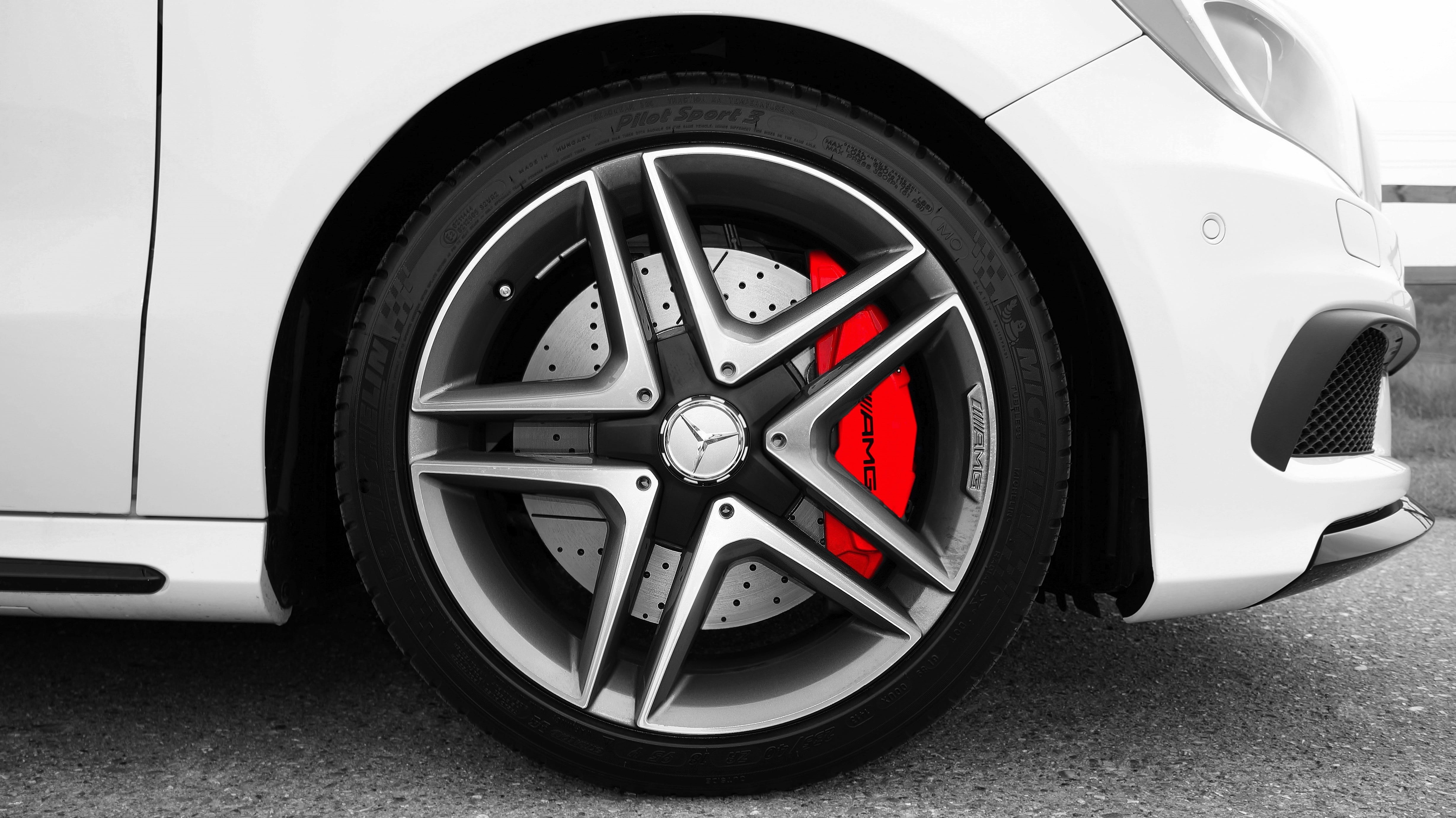 transport, silver colored, steel, speed, red, tire, land vehicle, motor vehicle, spoke, 4K, mercedes, transportation, shape, vehicle part, close-up, auto, HD Wallpaper