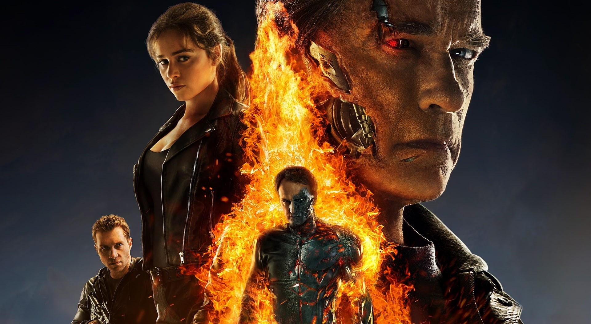 Other Movies, 2015, 1080P, digital composite, young men, sarah connor, digital, fire, arnold schwarzenegger, adult, heat - temperature, people, clarke, HD Wallpaper