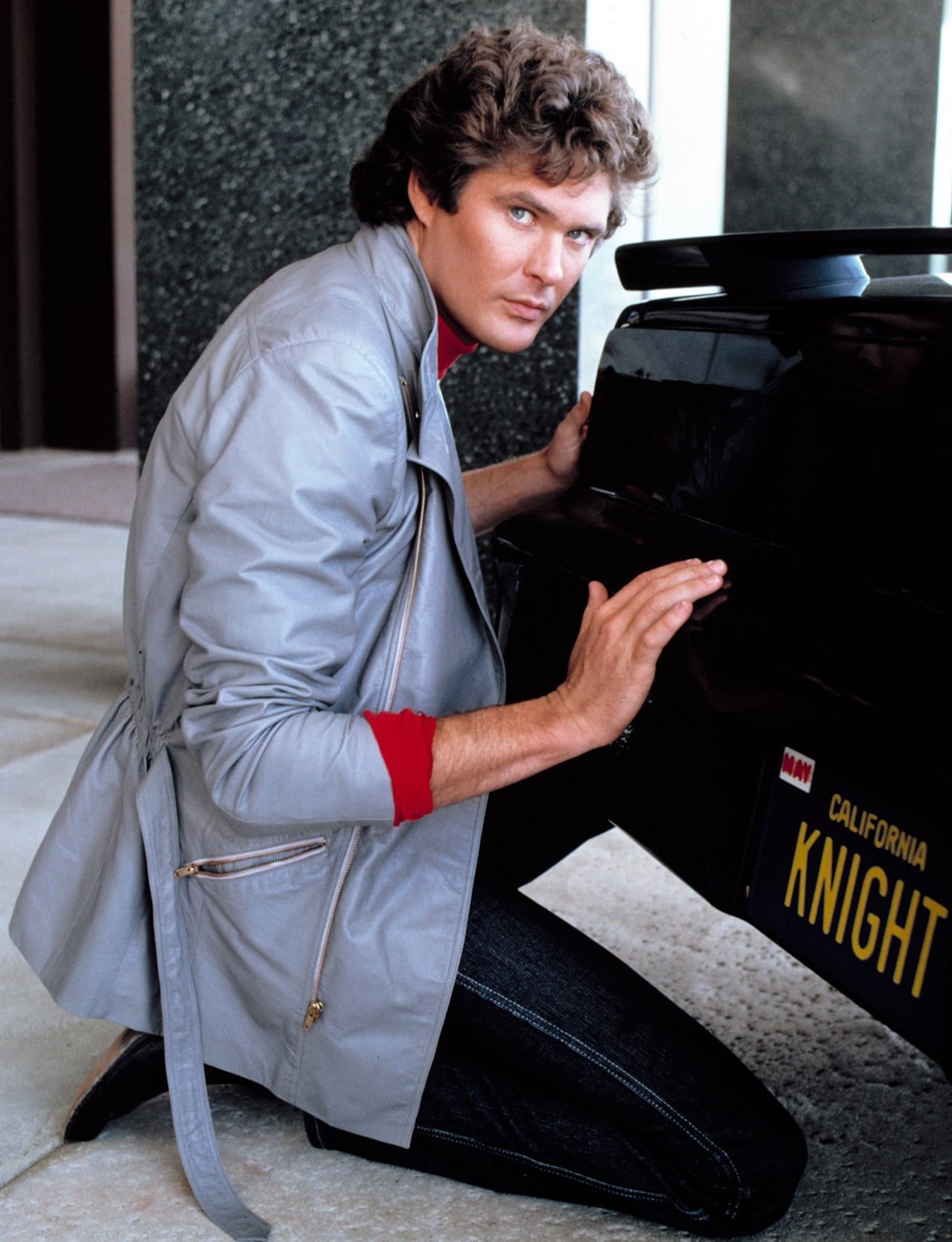 dress, jeans, 720P, rear view, gray, black cars, transportation, shirt, land vehicle, waiting, Knight Rider, serious, looking at viewer, young adult, car, Phone HD Wallpaper