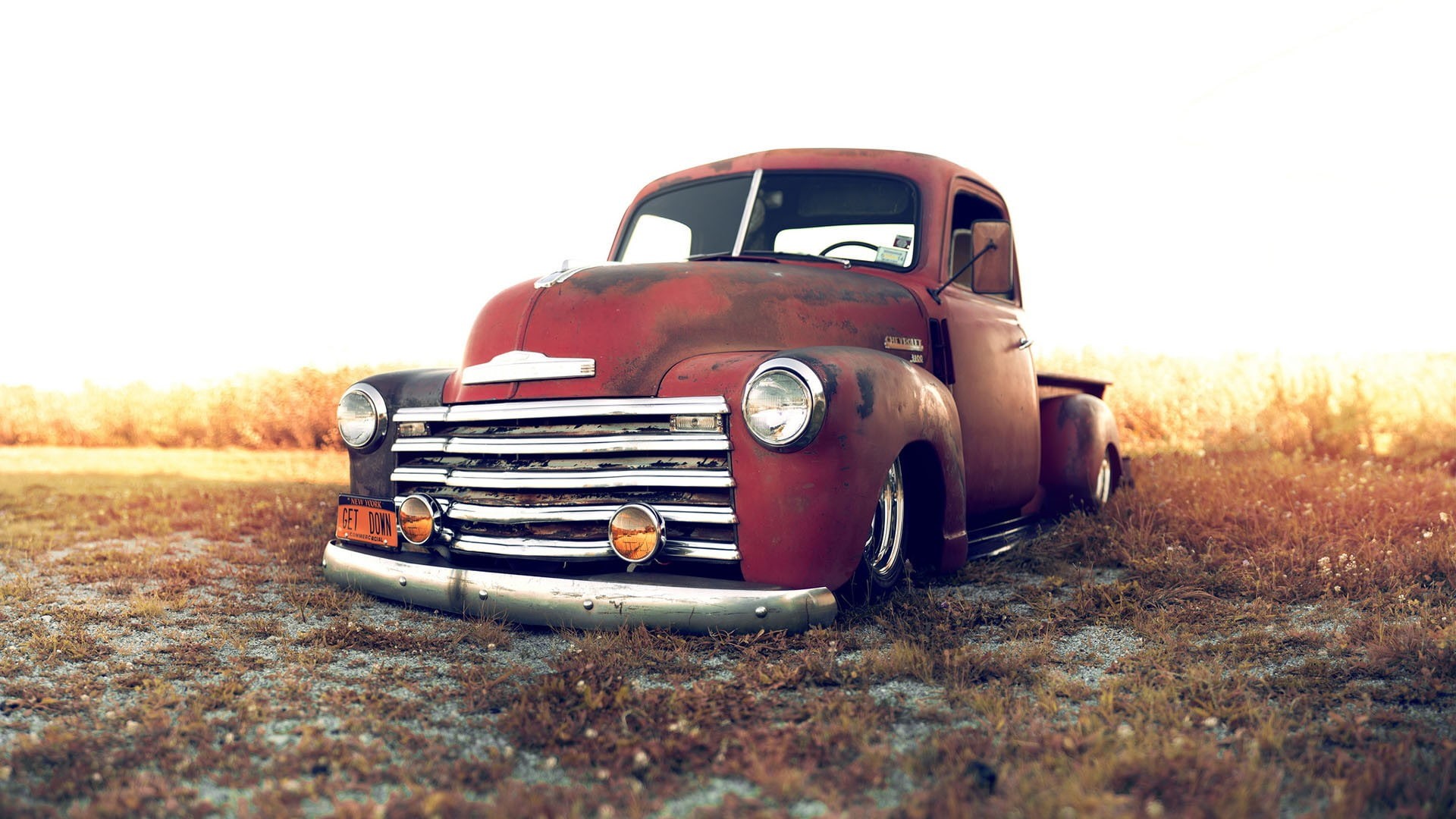 red, 1080P, car, cars, rod, truck, hot, slammed, rat, hd, classic, chevrolet, HD Wallpaper