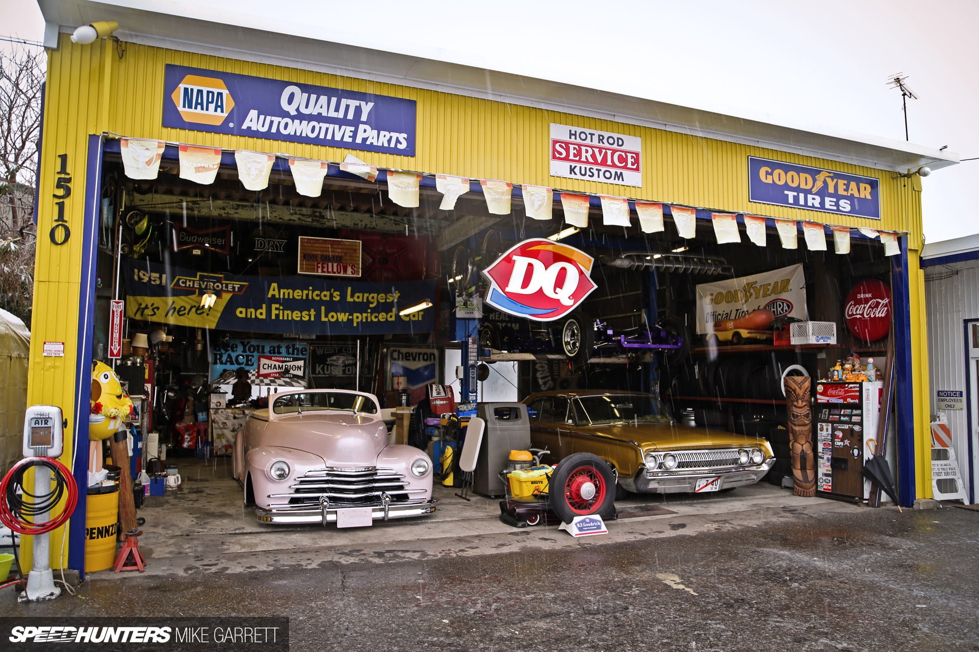 hd, rain, cars, 1080P, hot, garage, classic, rod, car, HD Wallpaper