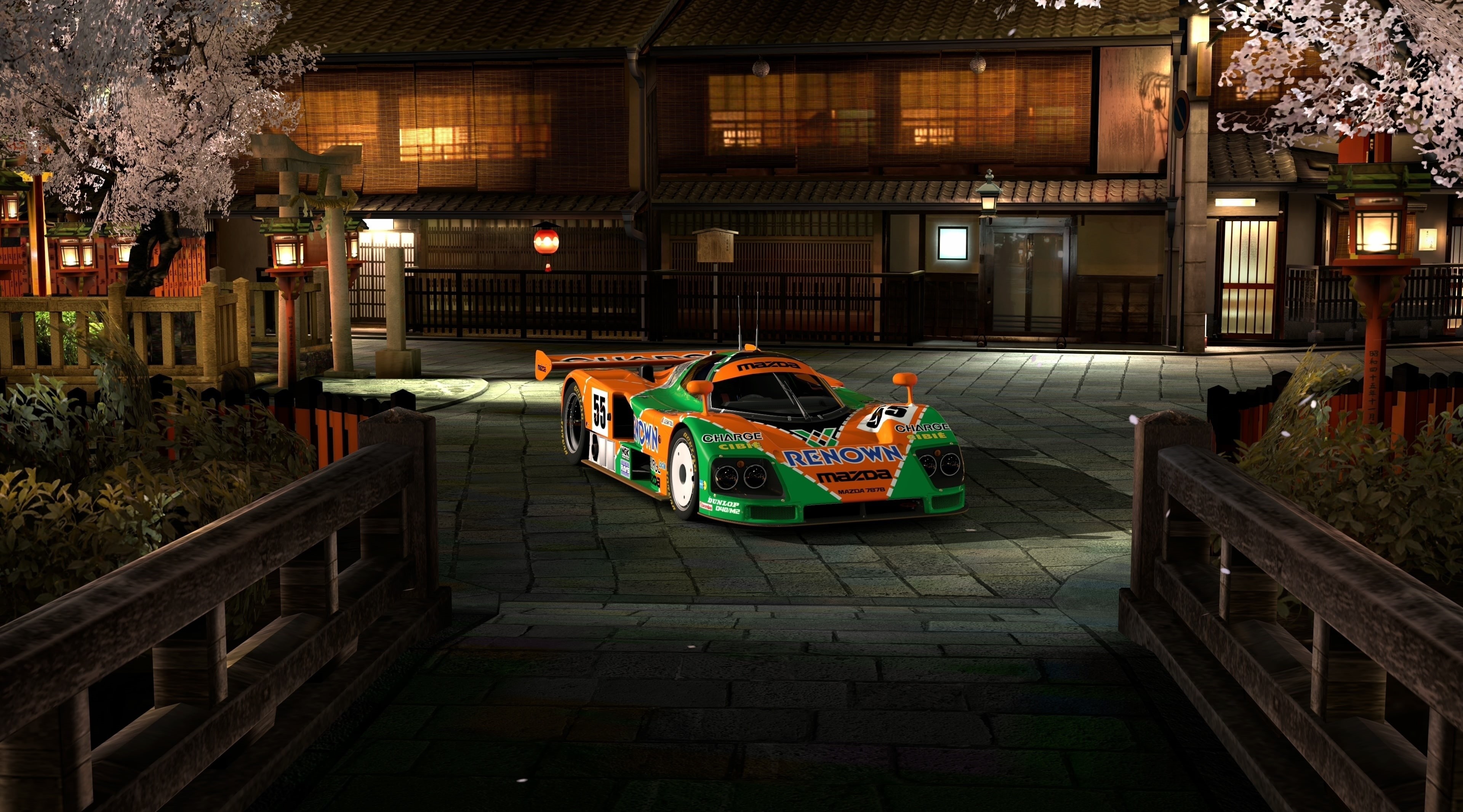 Gran Turismo, Games, railing, city, coupe, mazda, transportation, building, street, Spring, 4K, outdoors, mode of transportation, light, night, building exterior, HD Wallpaper