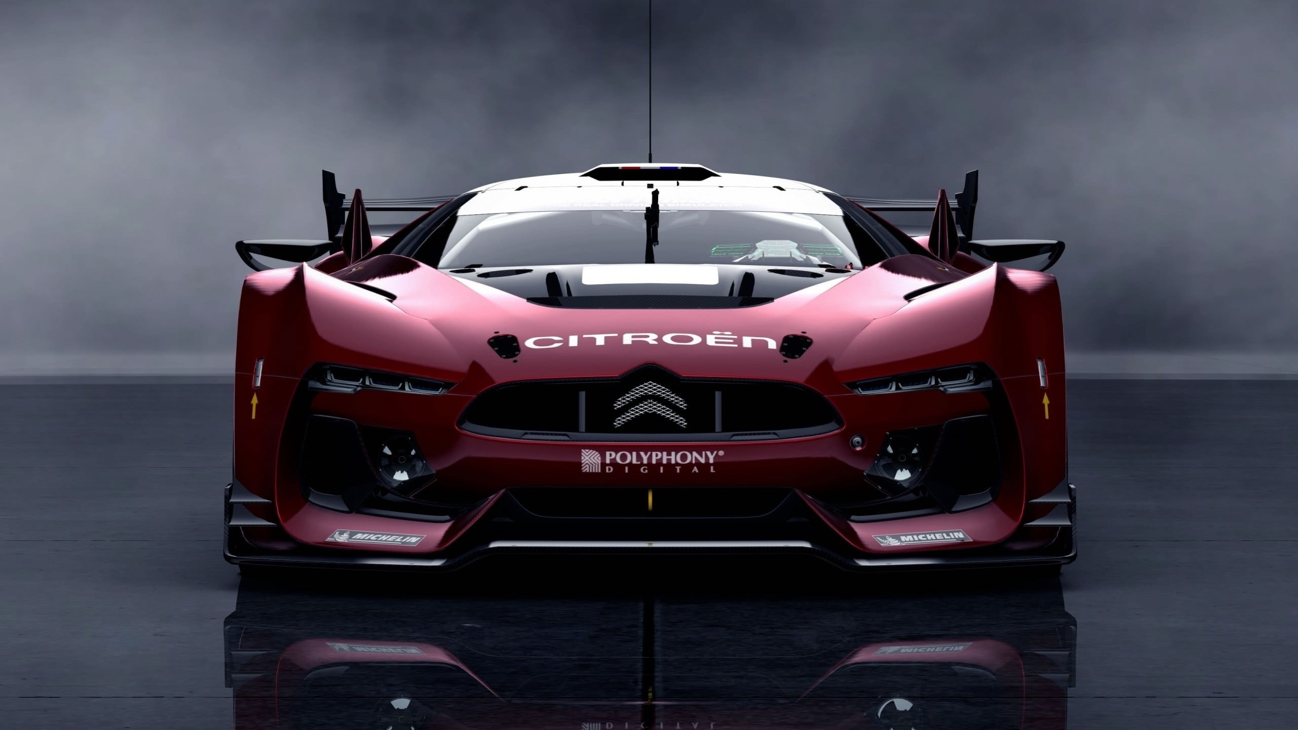 Citroën GT, 2K, red, wheel, front view, Gran Turismo 5, sports, sports car, racecar, motor vehicle, citroen, close-up, transportation, no people, sports race, HD Wallpaper