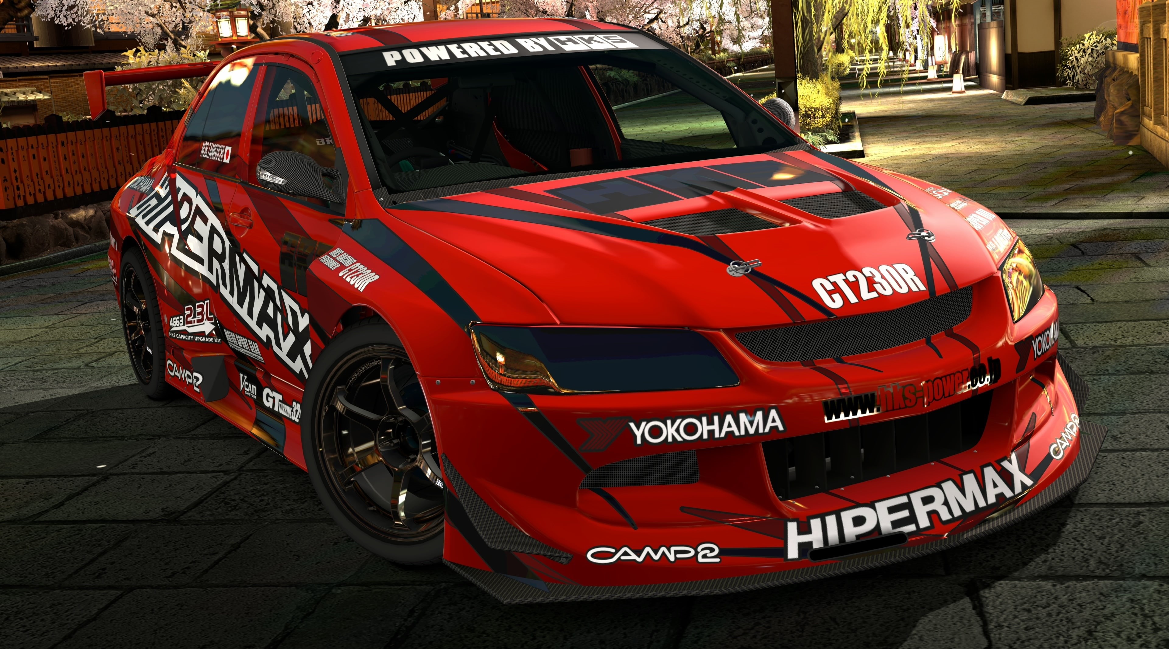 red, hks, land vehicle, street, transportation, western script, car, motor vehicle, architecture, sign, Gran Turismo, accidents and disasters, rally, parking, HD Wallpaper