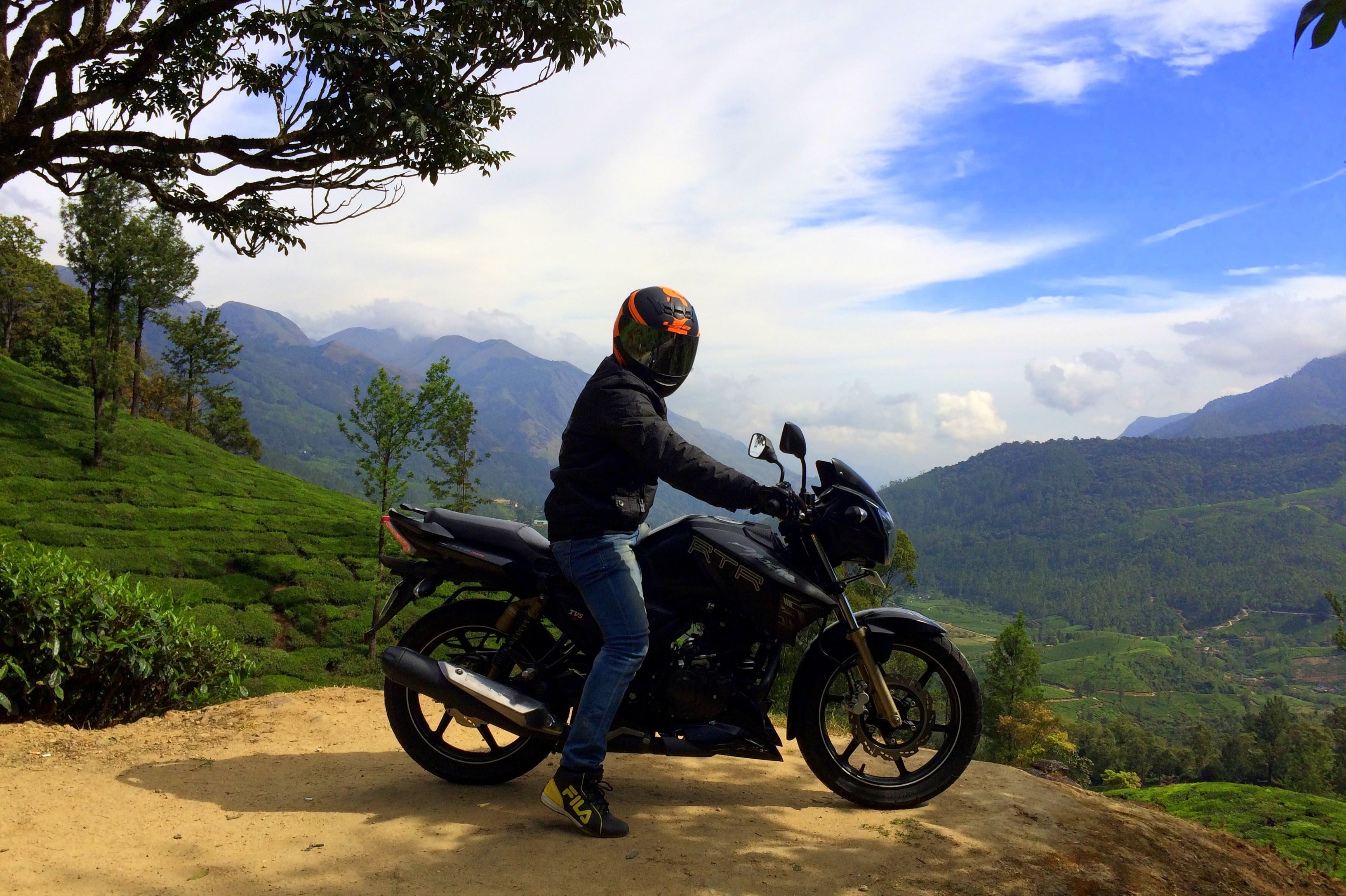 lifestyles, motorcycle, sunset, mountain range, vacation, cloud, wild, flora, india, beauty in nature, tourism, season, breathtaking, helmet, outdoors, HD Wallpaper