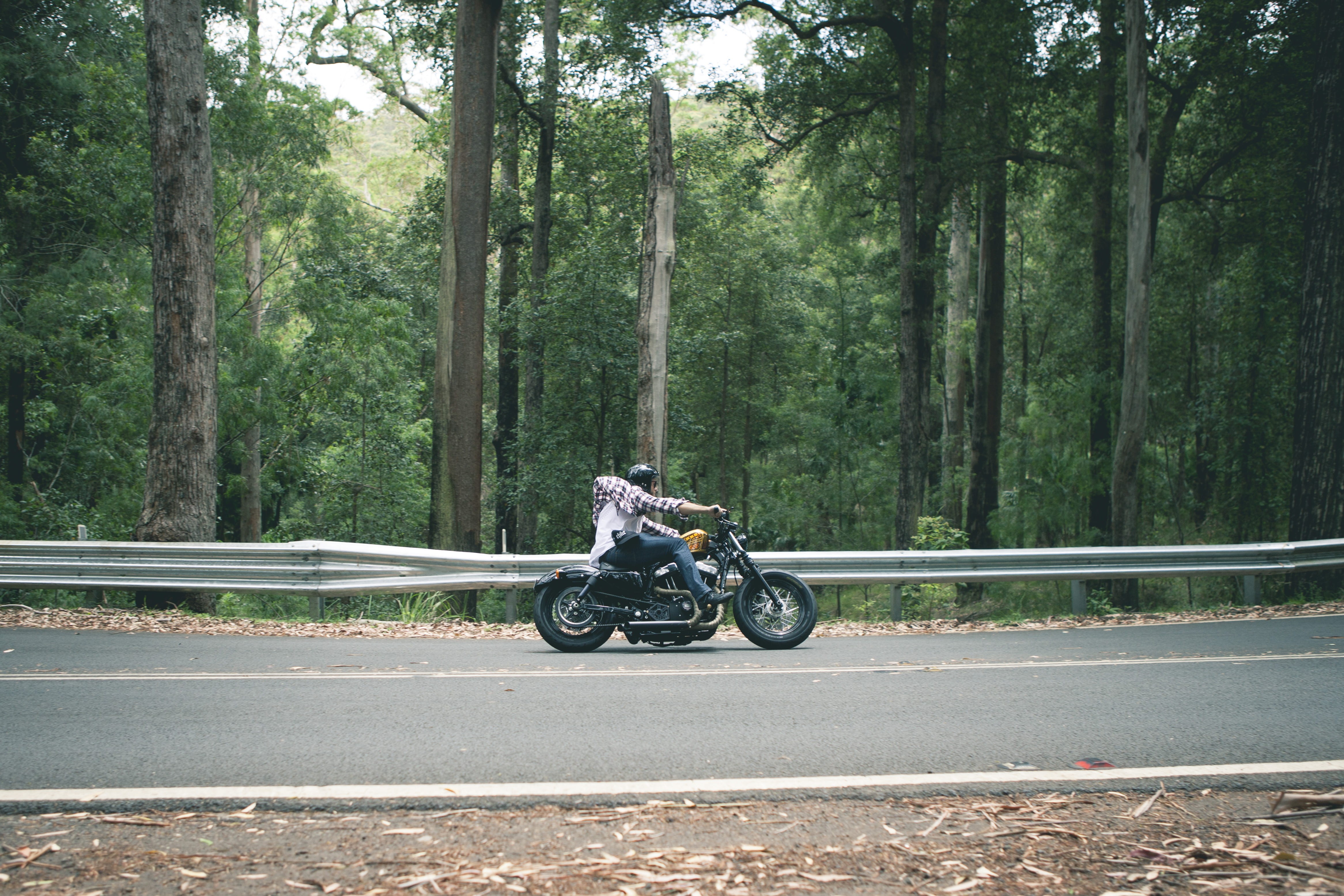 nature, riding, land vehicle, tree, outdoors, city, crash helmet, headwear, travel, countryside, forest, passing, helmet, bike, real people, trees, mode of transportation, HD Wallpaper