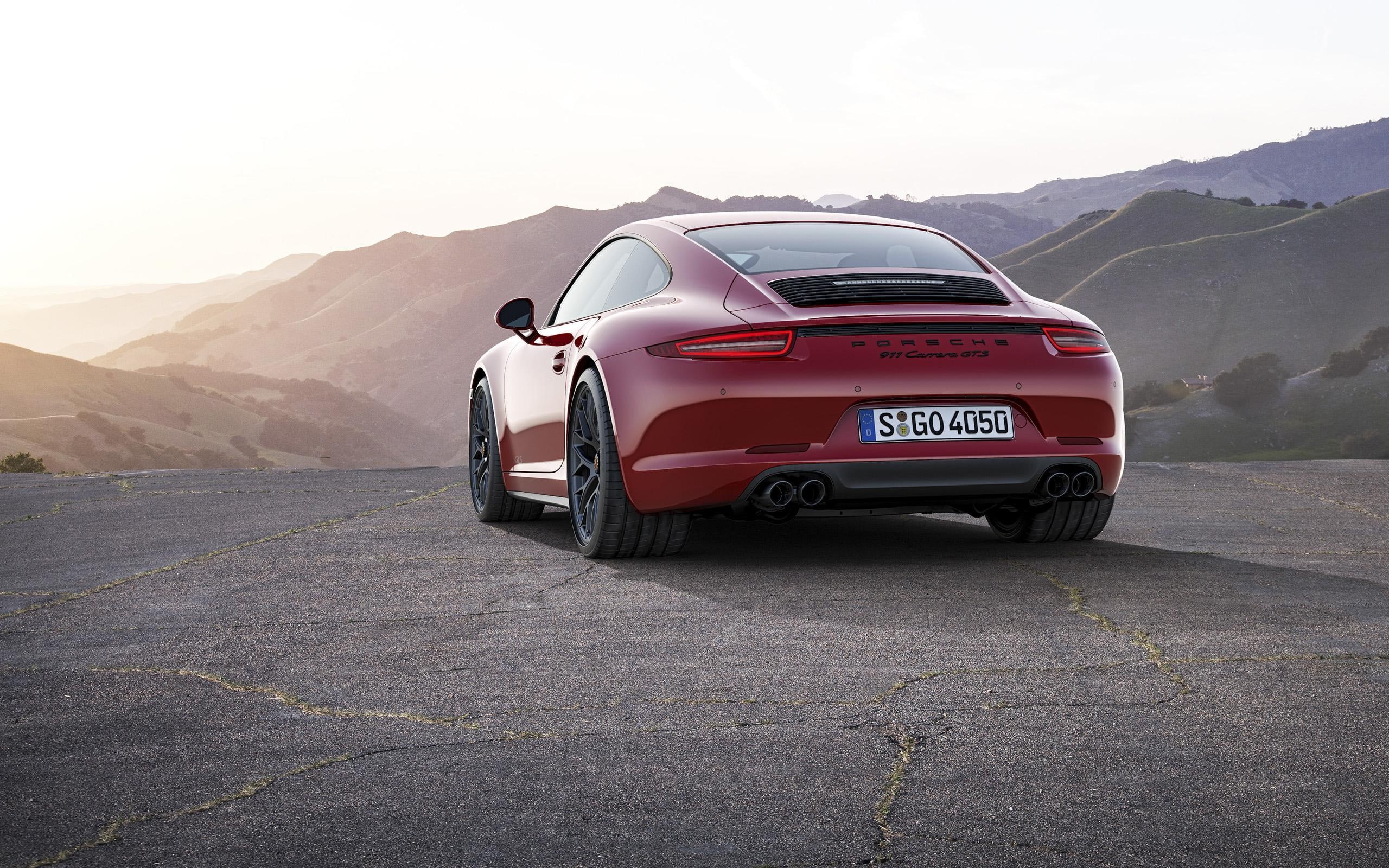 coupe, 2K, red, gts, carrera, cars, porsche, 2015, HD Wallpaper