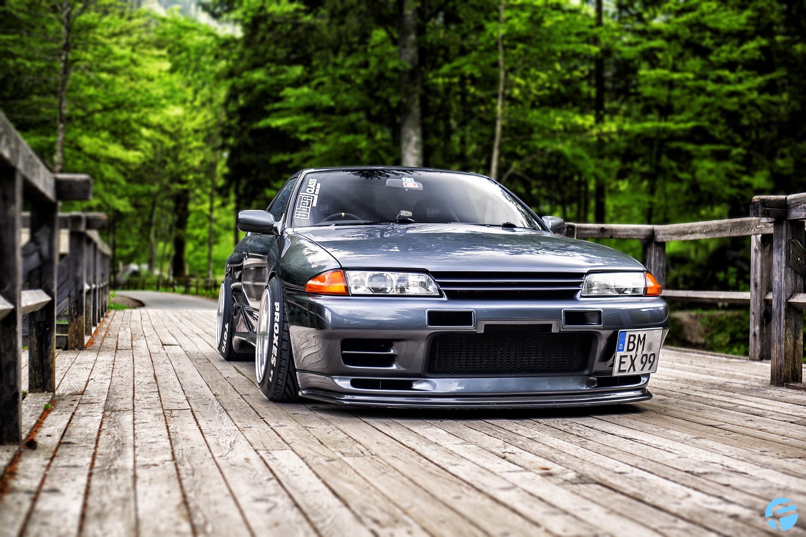tree, car, land vehicle, outdoors, selective focus, forest, wood - material, travel, wood, safety, transportation, no people, mode of transportation, Nissan Skyline R32, HD Wallpaper