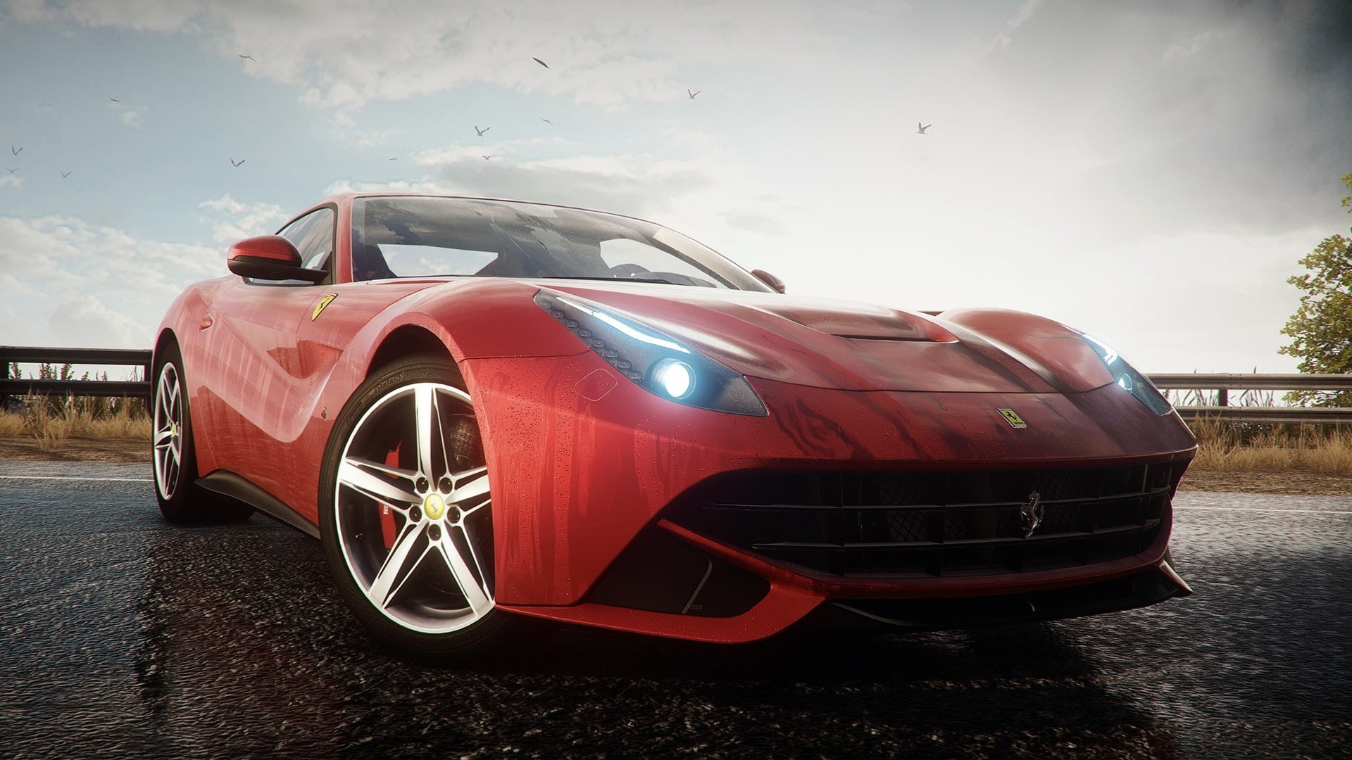 Ferrari F12, sports car, red, car, cloud - sky, chrome, day, motor vehicle, wheel, Need for Speed: Rivals, mode of transportation, outdoors, land vehicle, HD Wallpaper