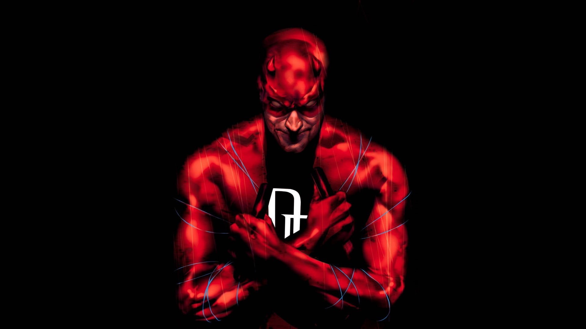 digital, one person, Daredevil, looking at camera, standing, sportsman, front view, studio shot, indoors, black background, dark, character, copy space, HD Wallpaper