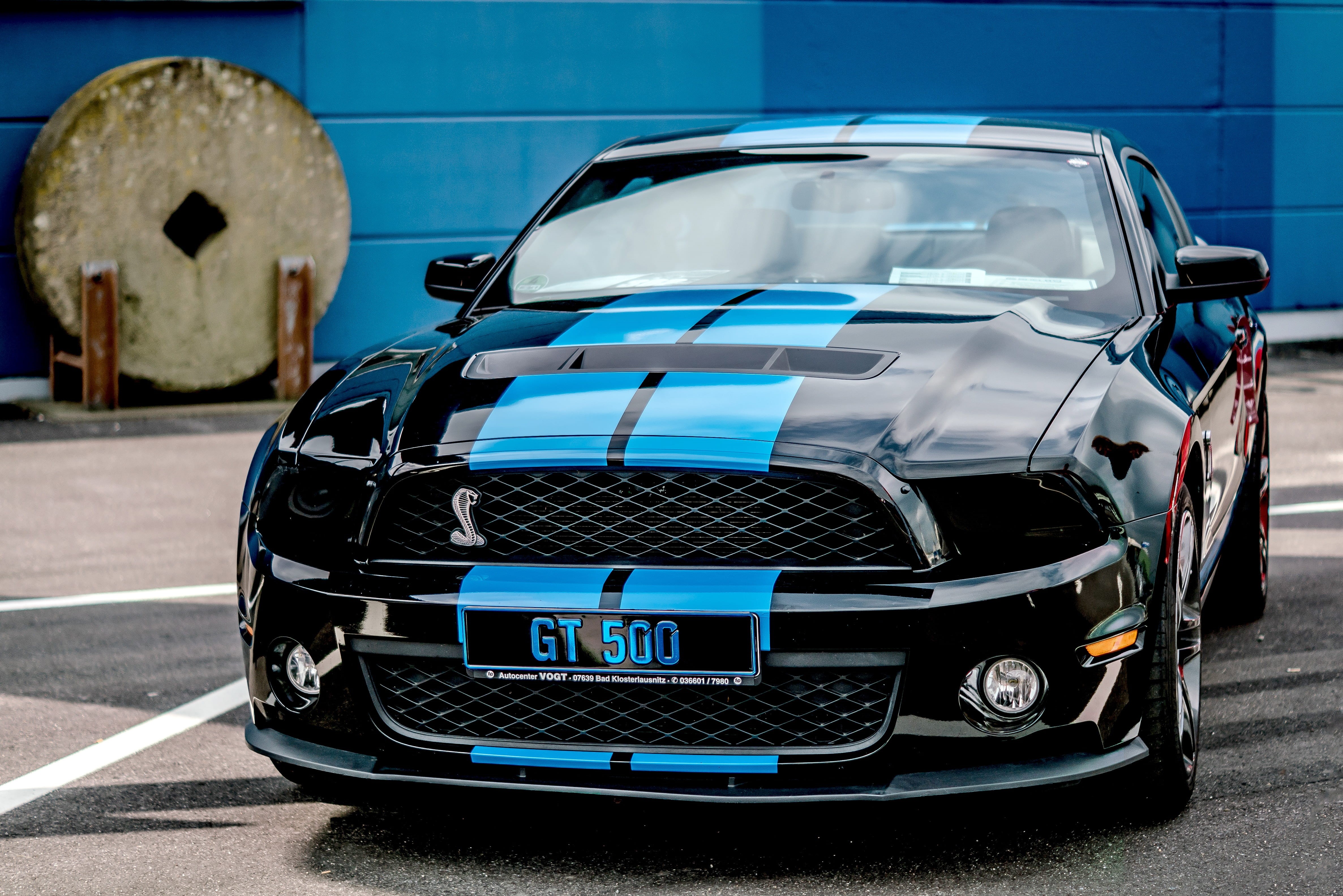automotive, transportation, blue, stationary, ford mustang, american, city, road, wheel, text, motor vehicle, auto, asphalt, no people, coupe, day, pimped, HD Wallpaper