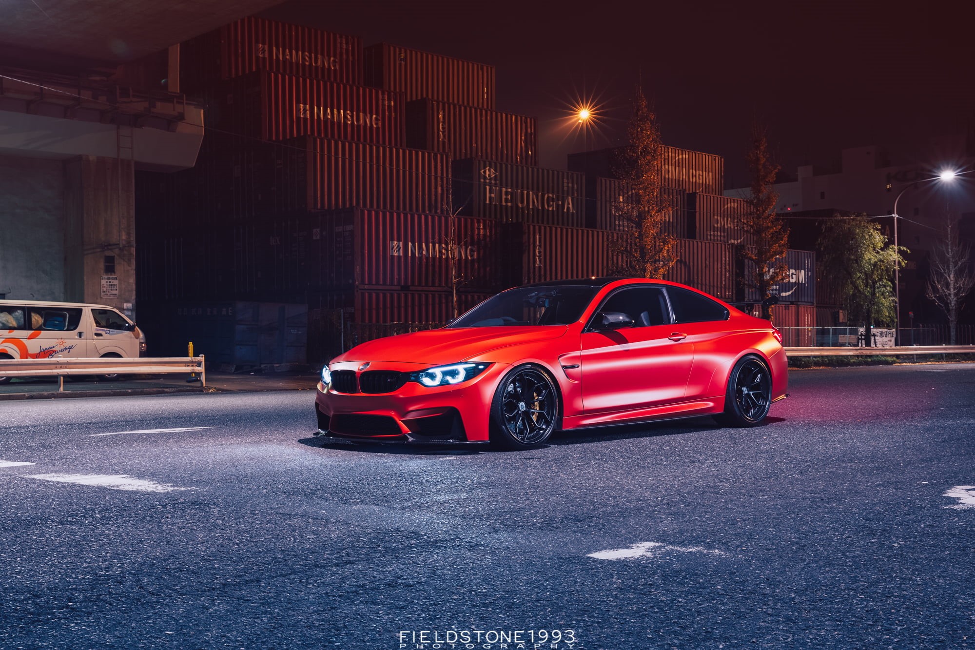 red cars, city, outdoors, architecture, 1080P, building exterior, built structure, BMW, illuminated, red, travel, night, BMW M4, road, vehicle, no people, HD Wallpaper