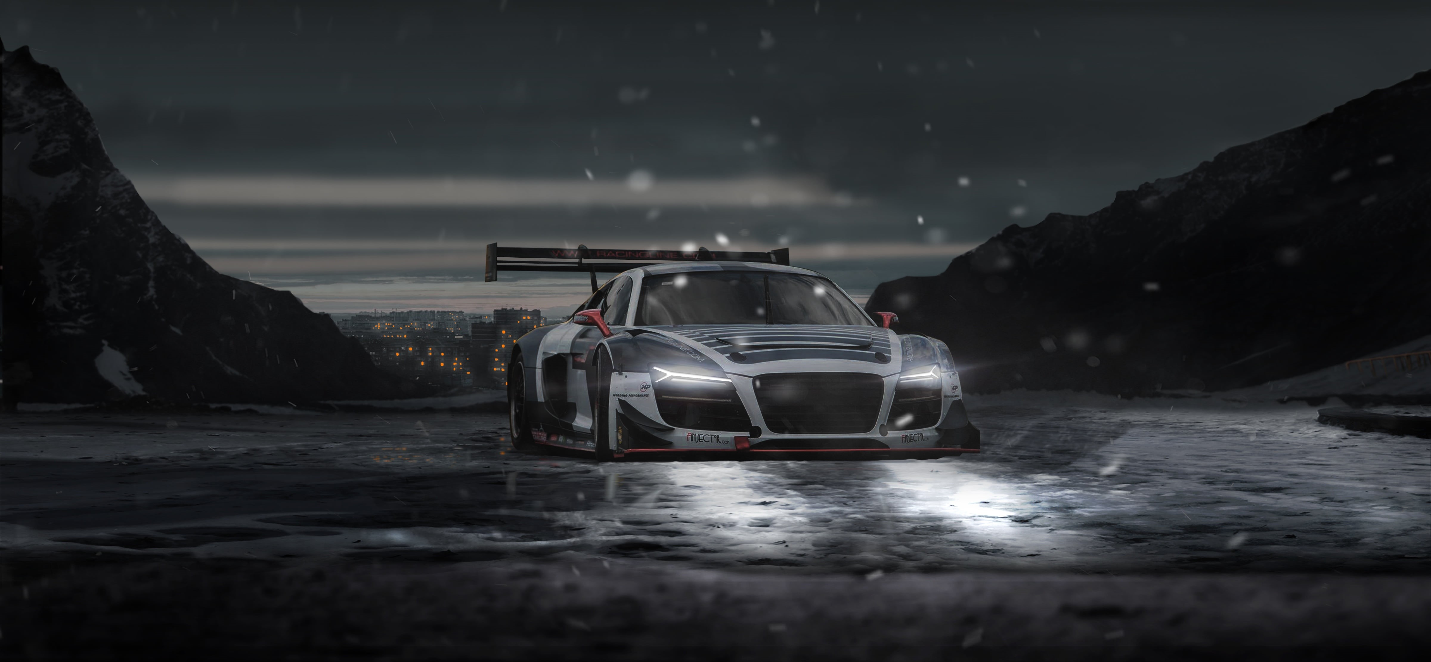cold temperature, 4K, water, winter, snow, CAR ART, VIRTUAL TUNING, night, land vehicle, car, nature, motor vehicle, outdoors, one person, WCP, transportation, HD Wallpaper