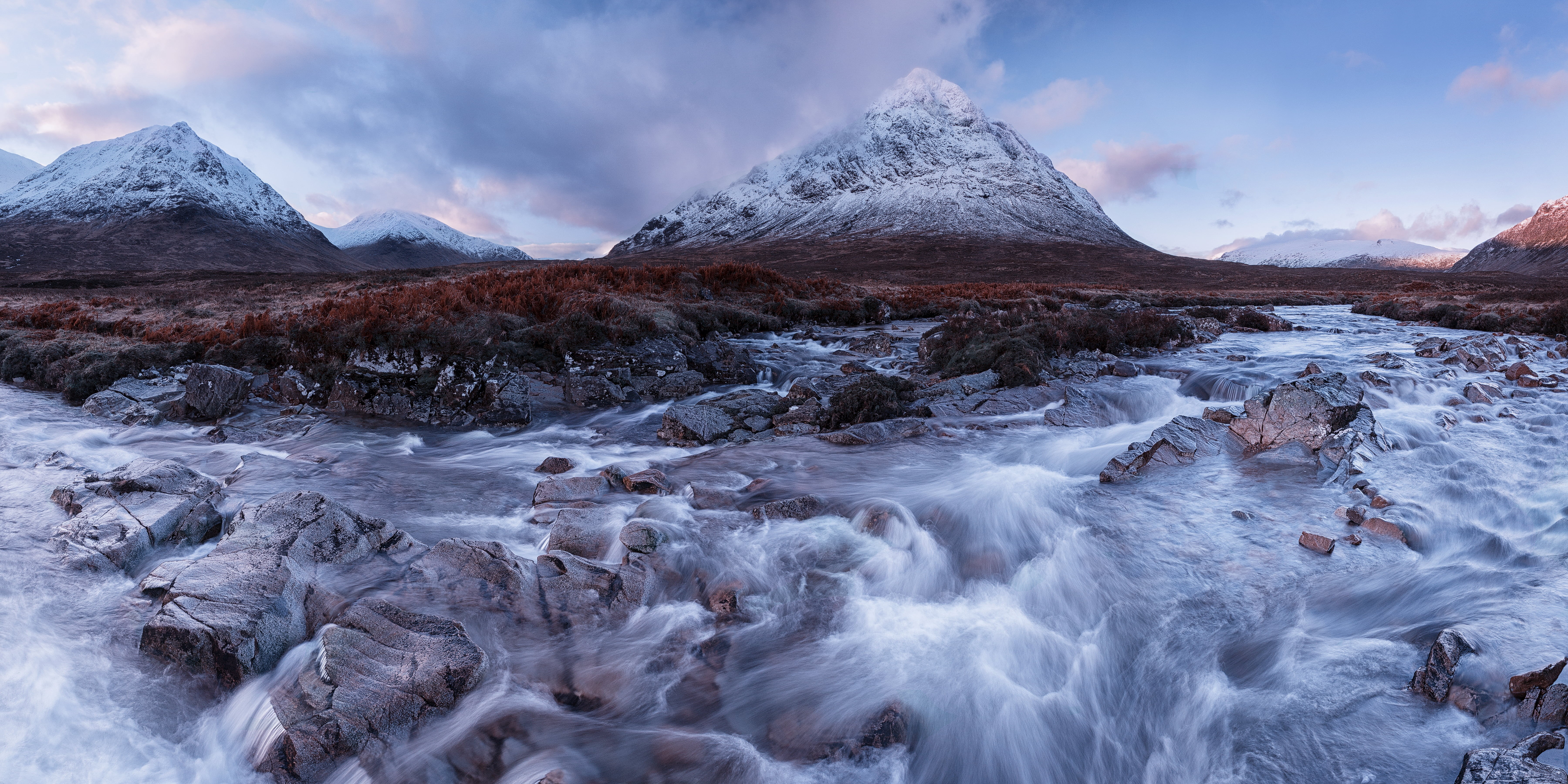 Scotland, landscape, snowy mountain, nature, photo, river, outdoors, snowy, laps, Glens, 5K, blue, mountain Peak, snow, mountain, travel, beauty In Nature, HD Wallpaper