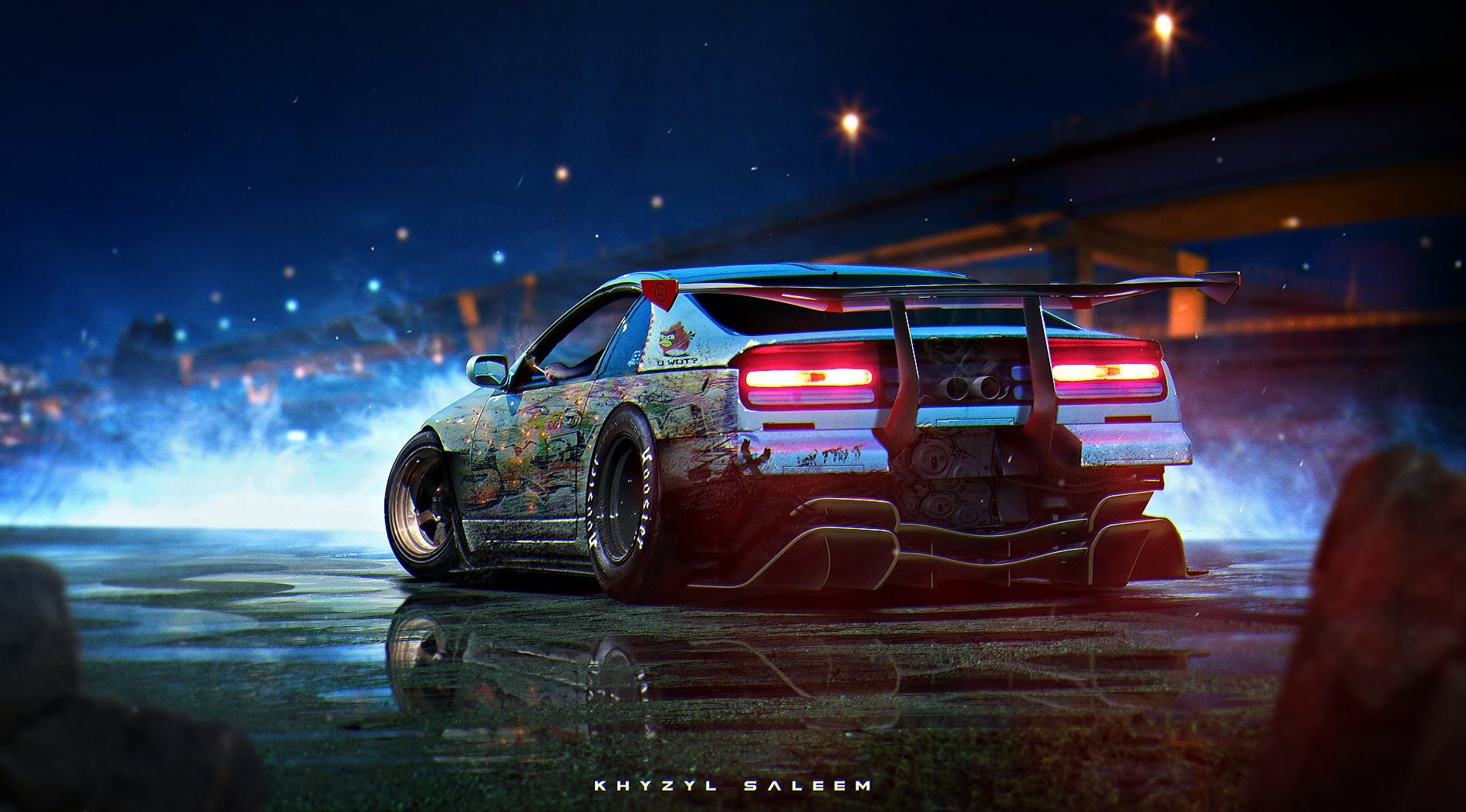 Stance, stickers, futuristic, 720P, car, Nissan 300ZX, Angry Birds, Khyzyl Saleem, cigarettes, HD Wallpaper