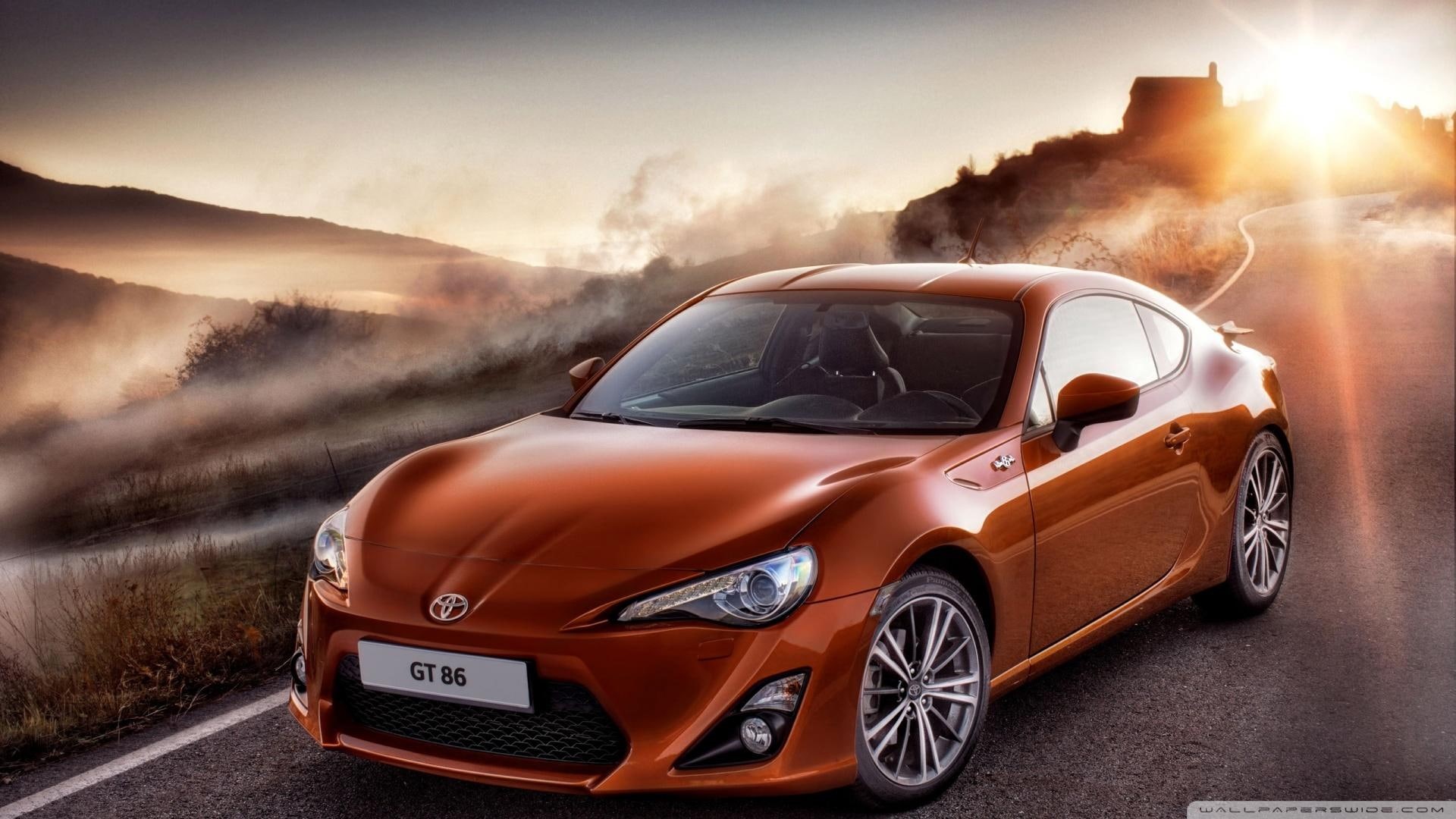 cars, toyota, 1080P, sunset, road, gt, HD Wallpaper