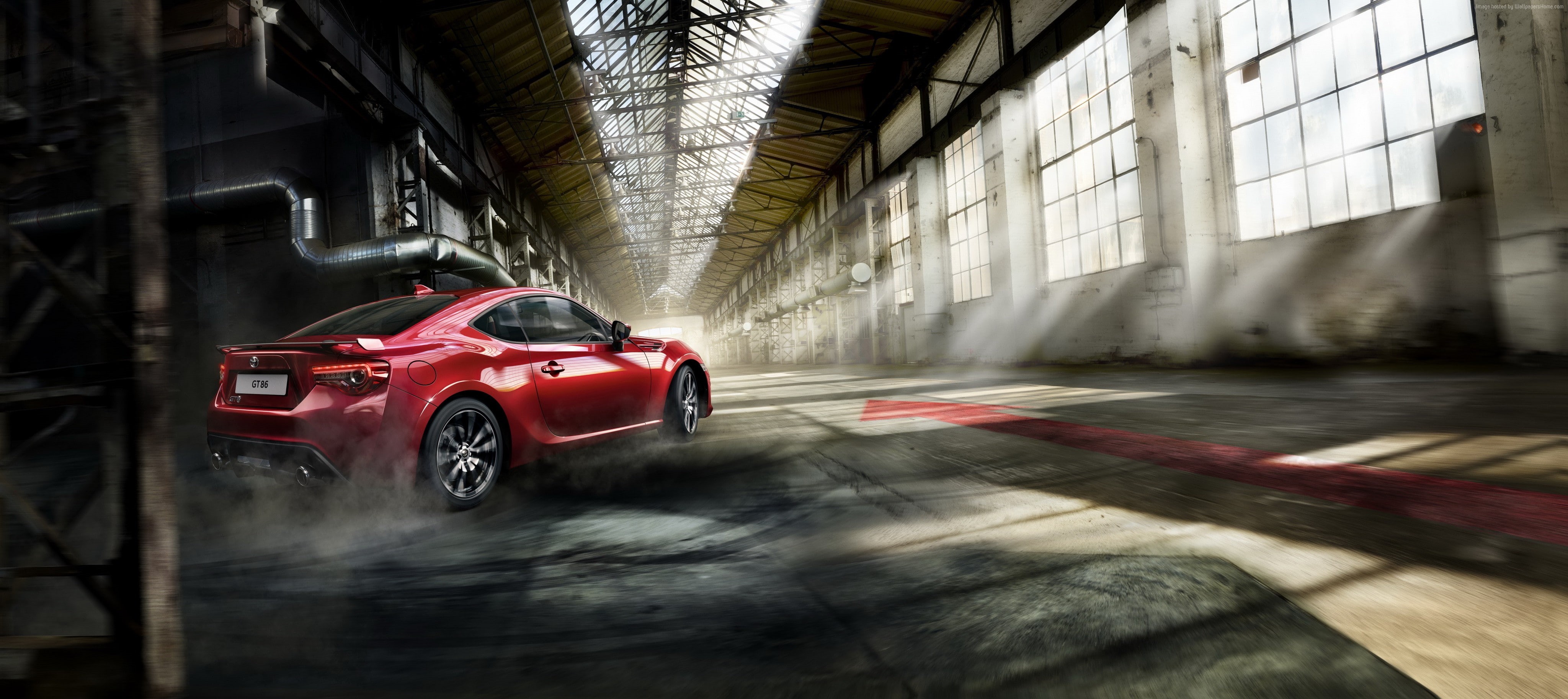 blurred motion, racecar, red, driving, mode of transportation, sport cars, transportation, architecture, speed, Toyota GT 86, road, garage, land vehicle, HD Wallpaper