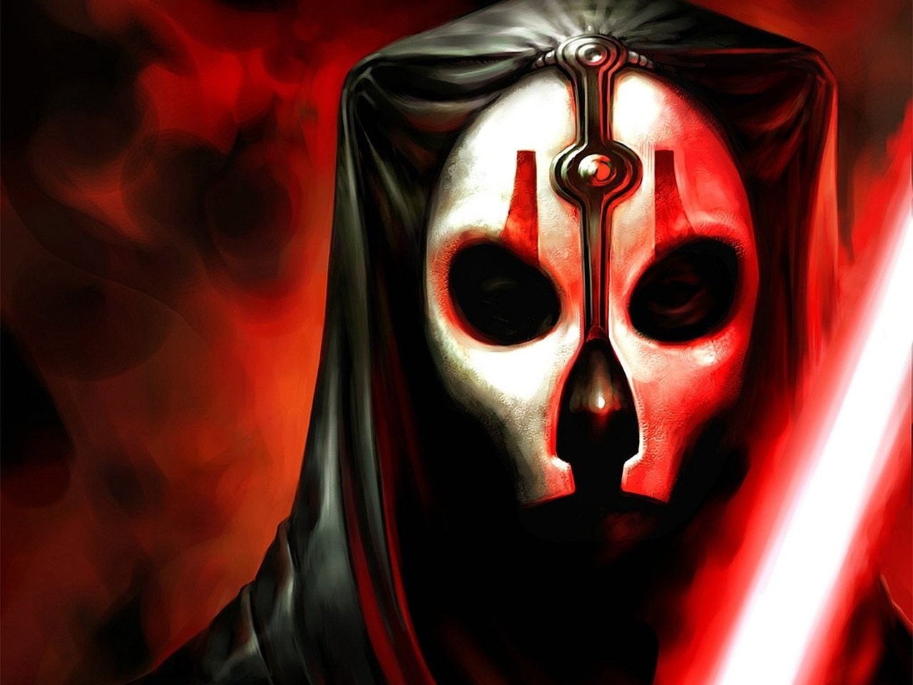 spooky, dark, Lightsaber, indoors, human representation, black color, fear, mask - disguise, Star Wars Knights of the Old Republic II, Sith (Star Wars), HD Wallpaper