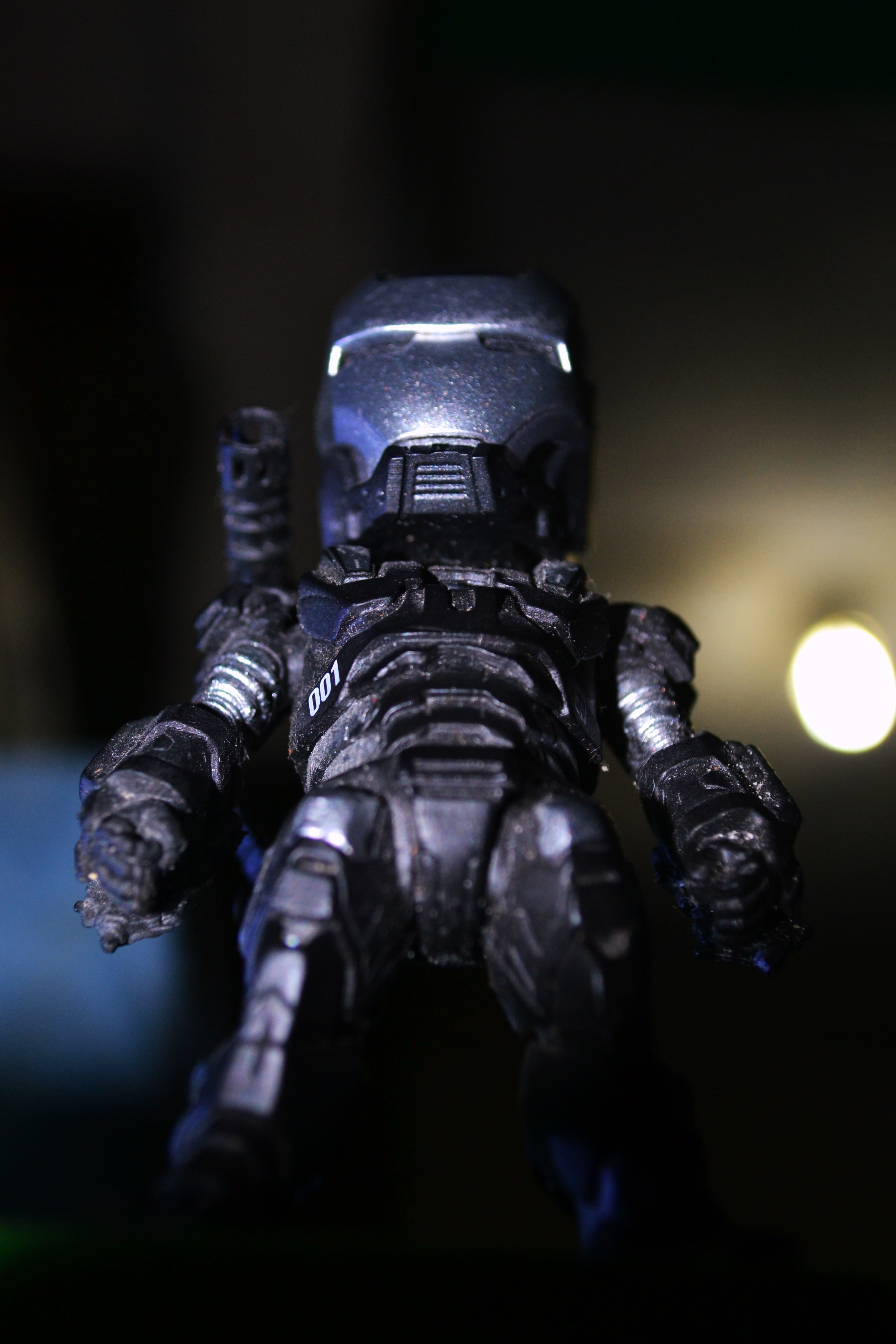 electric lamp, indoors, george Lucas, movie, battle suit, hero, superhero, toy Soldier, robotic, lighting equipment, plastic, macro, war machine, weapon, Phone HD Wallpaper
