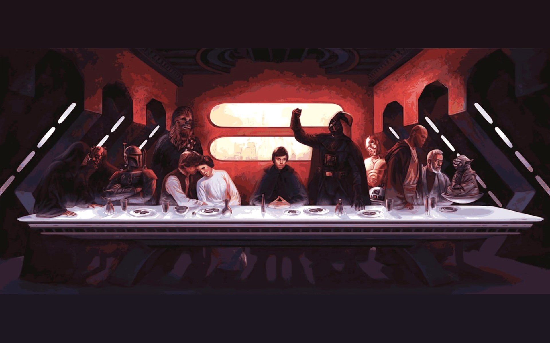 Yoda, Boba Fett, Han Solo, The Last Supper, mix up, Chewbacca, Darth Vader, Darth Maul, 1080P, Star Wars, HD Wallpaper